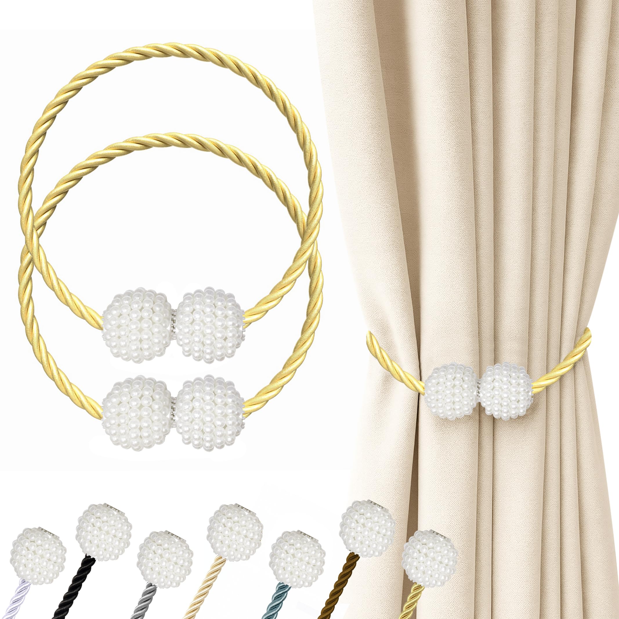 Hion Magnetic Curtain Tiebacks Black 2pcs, Curtain Tiebacks Buckles Holdbacks Holders Hooks Clip for Home Outdoor Bedroom Office Decorative Curtain