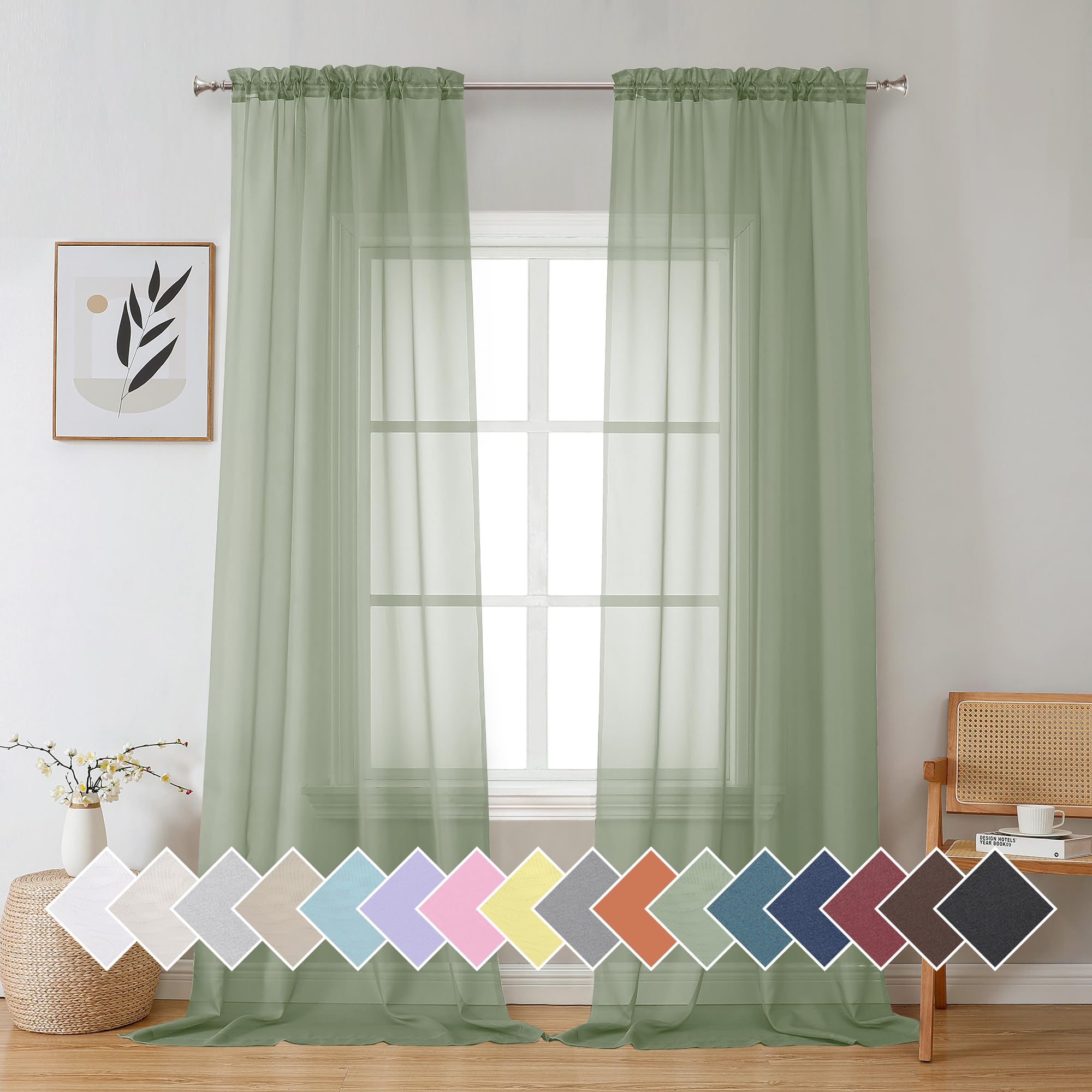 Aiyufeng Blush Pink Sheer Curtains 84 Inches Long 2 Panels Set, Light Filtering Soft Airy Voile Rod Pocket Baby Pink Sheer Window Drapes for Bedroom Living Room, Each 40Wx84L Inches