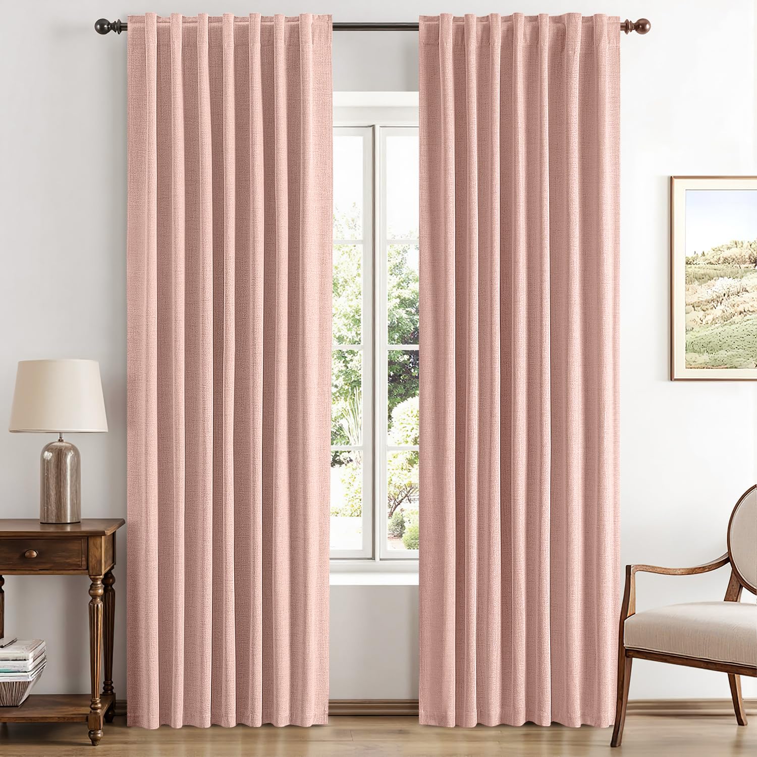 MIULEE 100% Blackout Linen Curtains for Bedroom, Ivory Solid Luxury Decor Thermal Insulation Room Darkening Drapes for Living Room Nursery Back Tab Rod Pocket 42 x 84 Inches, 2 Panels