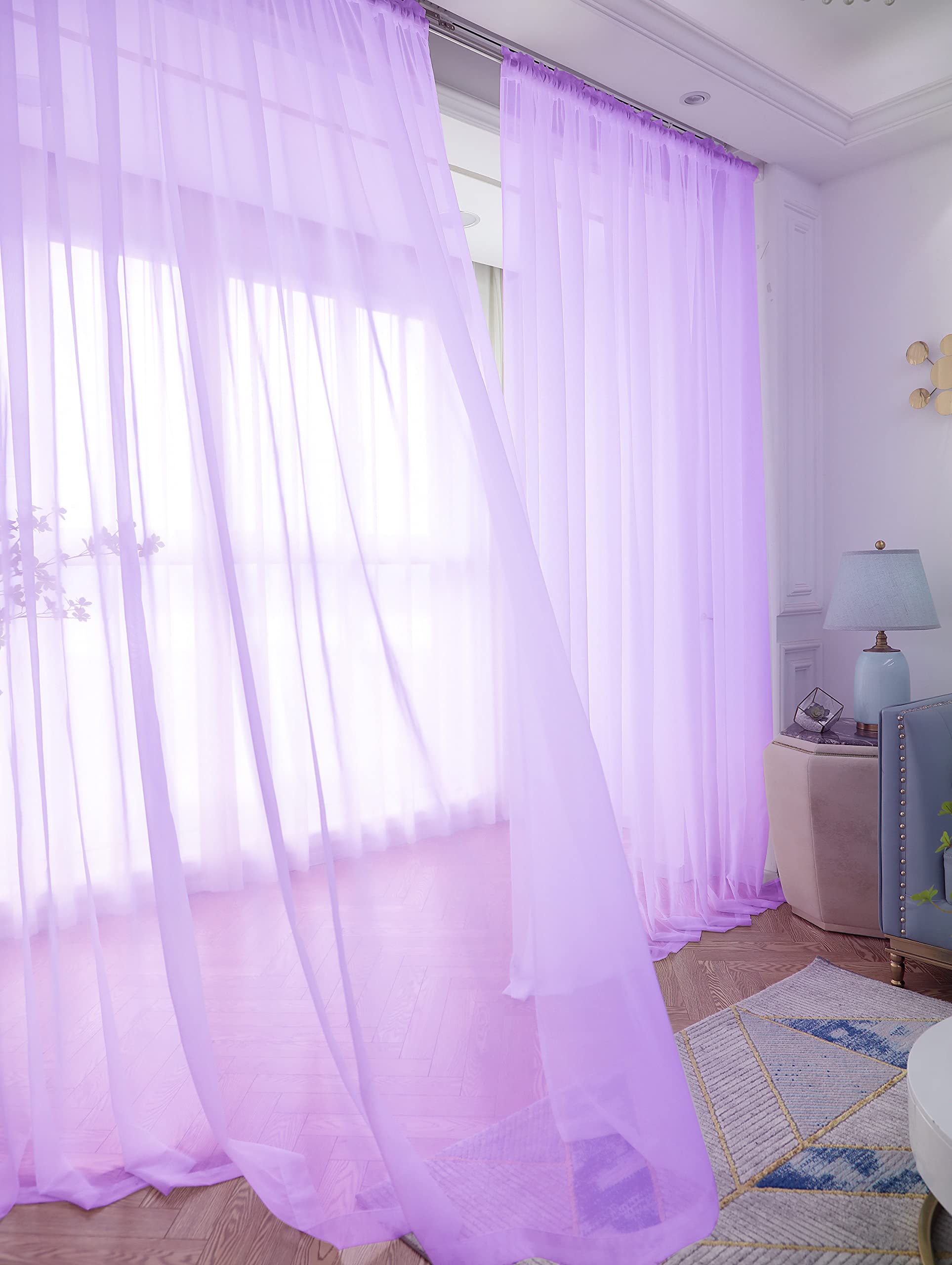 L&TEC Window White Sheer Curtains 84 Inches Long 2 Panels Sheer White Curtain Clear Basic Rod Pocket Panel Other Beige Grey Purple Pink 63 72 95 108 Inch Bedroom Children Living Room Yard Kitchen
