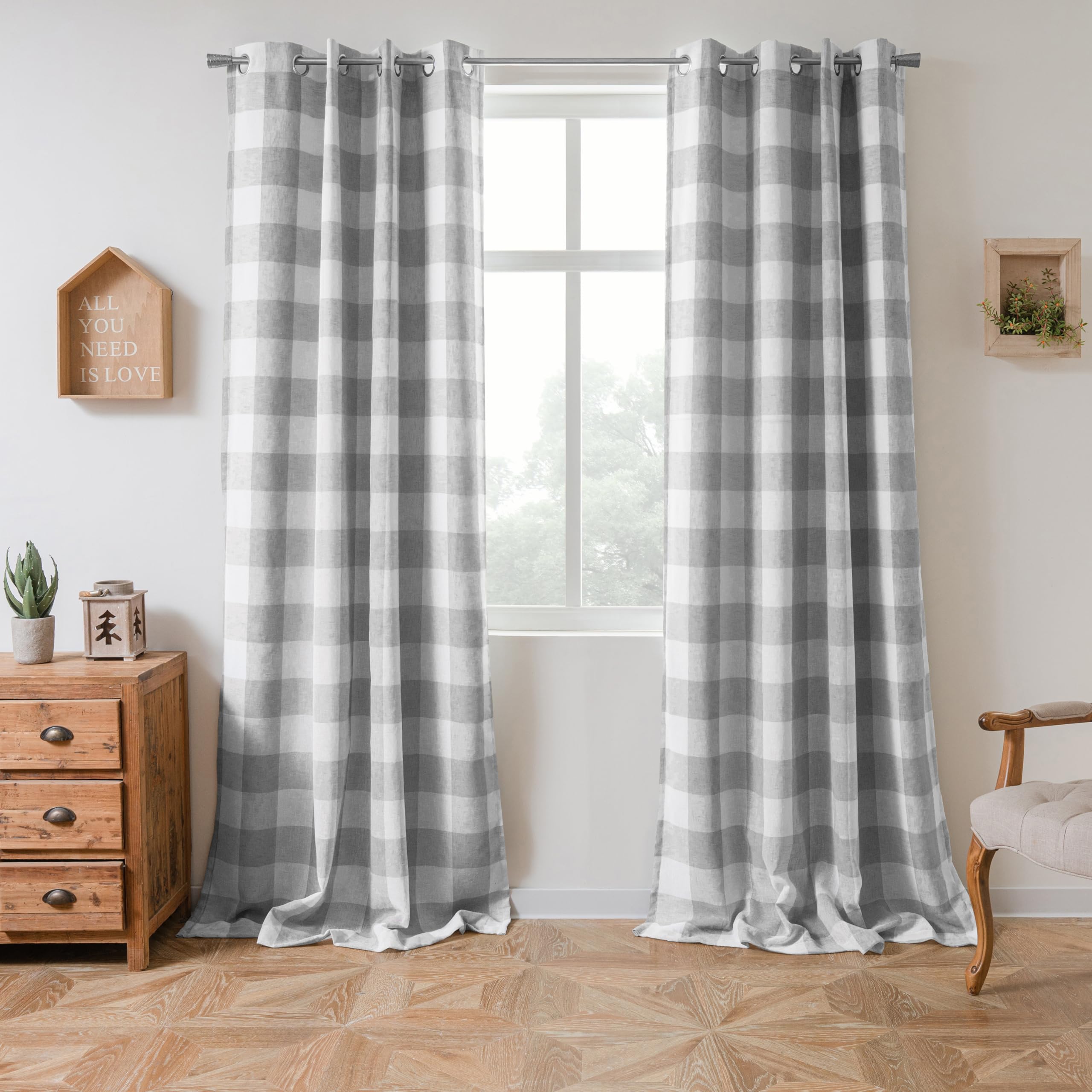 DriftAway Buffalo Plaid Blackout Curtains Linen Textured Farmhouse Double Layer Thermal Insulated Yarn Dyed Woven Checkered Gingham Grommet Drapes for Living Room 2 Panels Each 52W x 84L Taupe