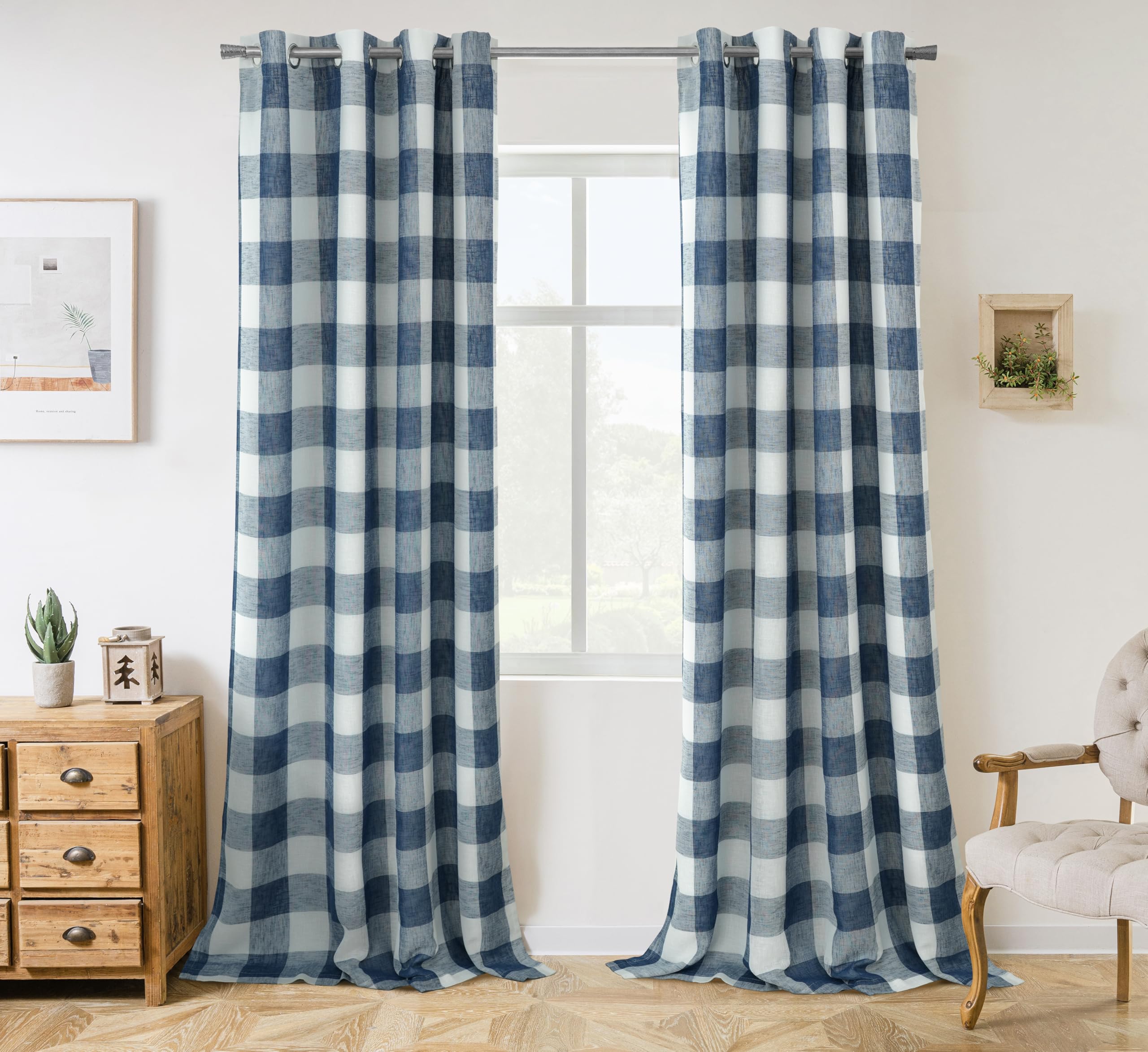 DriftAway Buffalo Plaid Blackout Curtains Linen Textured Farmhouse Double Layer Thermal Insulated Yarn Dyed Woven Checkered Gingham Grommet Drapes for Living Room 2 Panels Each 52W x 84L Taupe