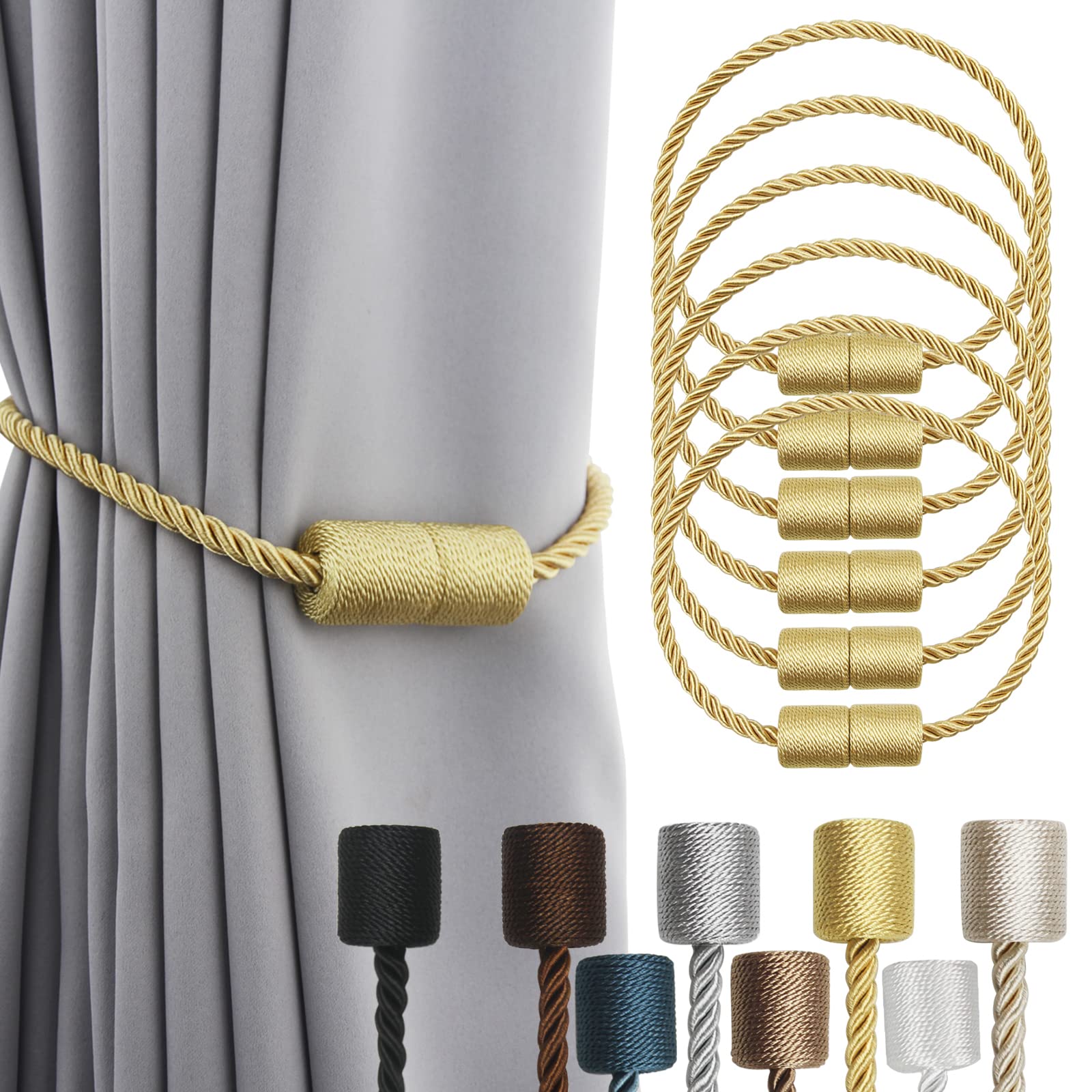 2 Pack Black Magnetic Rope Curtain Tiebacks
