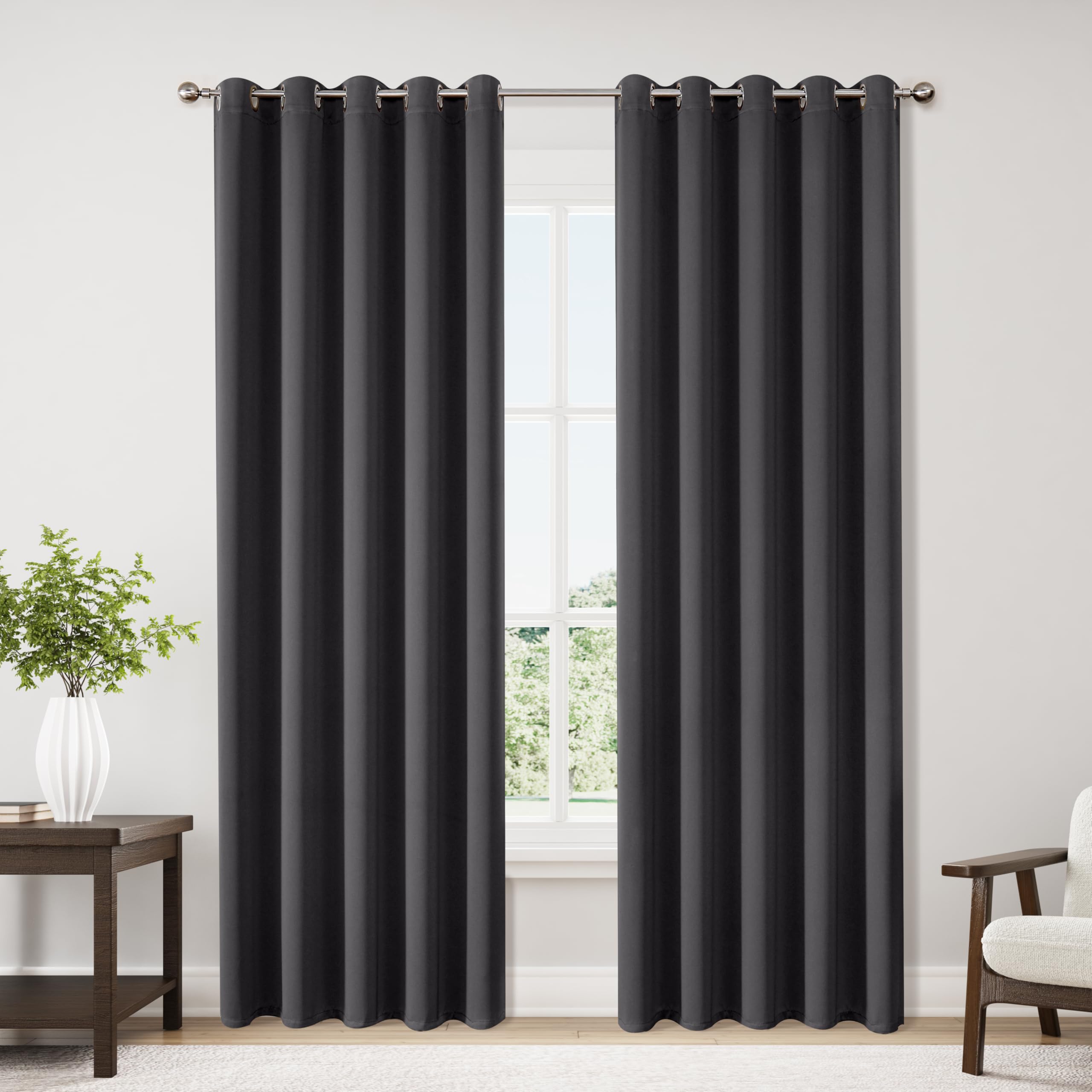 ChrisDowa Grommet Blackout Curtains for Bedroom and Living Room - 2 Panels Set Thermal Insulated Room Darkening Curtains (Dark Grey, 42 x 63 Inch)