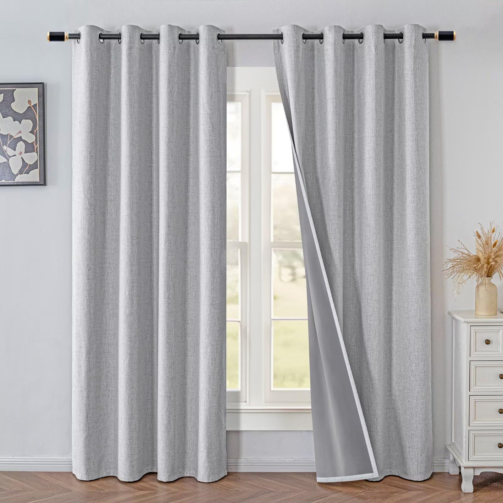 IGEMAEVE Black 100% Blackout Curtains 84 Inch Length 2 Panels Set, Black Out Curtains for Bedroom 84 Inch Long, Rod Pocket Energy Saving Room Darkening Drapes for Living Room Dining Room Window
