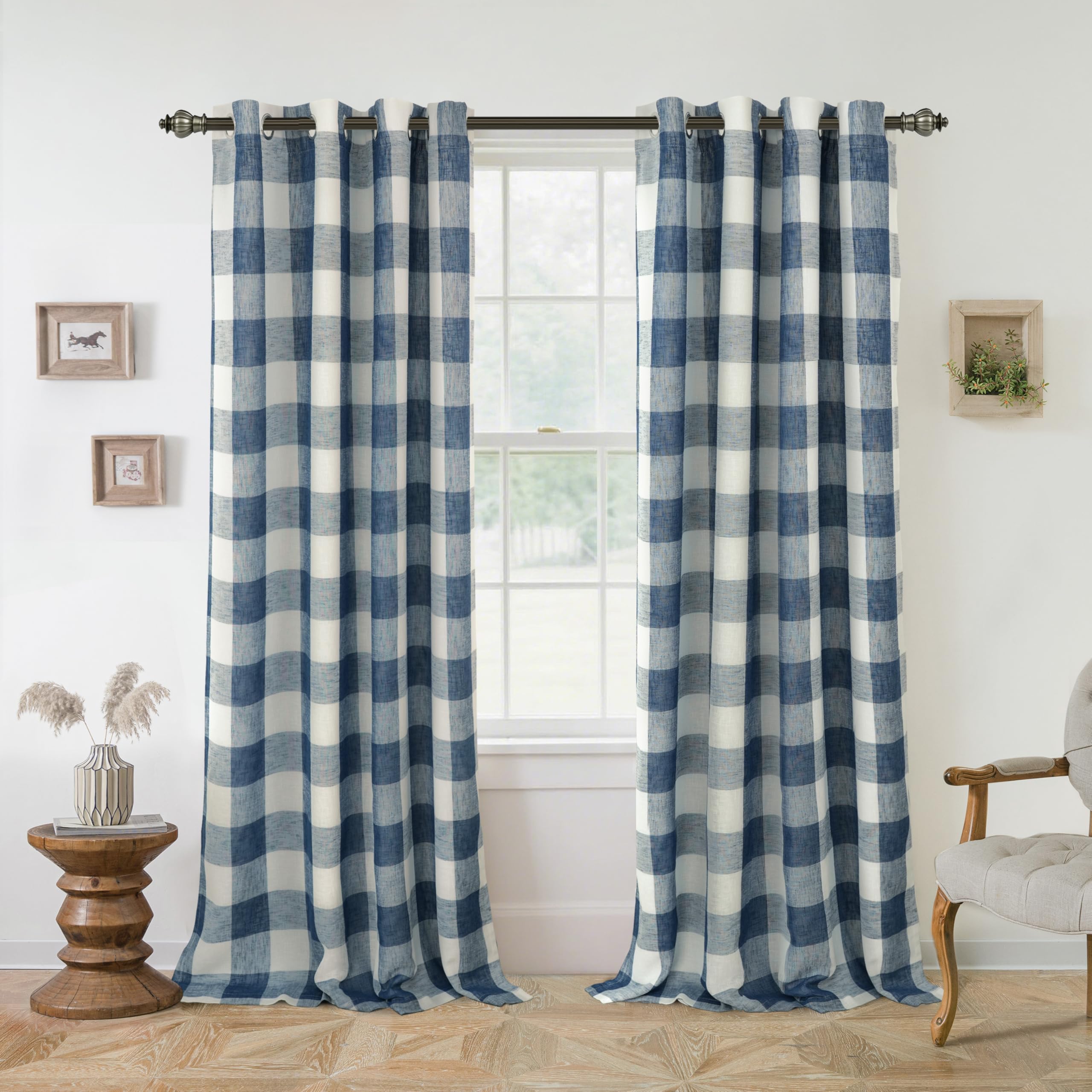 DriftAway Buffalo Plaid Blackout Curtains Linen Textured Farmhouse Double Layer Thermal Insulated Yarn Dyed Woven Checkered Gingham Grommet Drapes for Living Room 2 Panels Each 52W x 84L Taupe