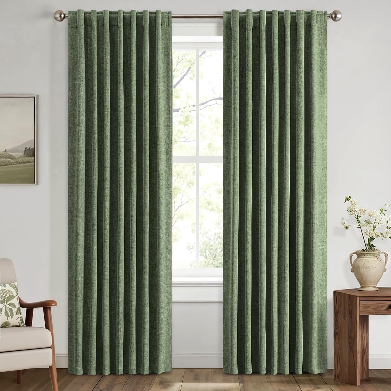 MIULEE 100% Blackout Linen Curtains for Bedroom, Ivory Solid Luxury Decor Thermal Insulation Room Darkening Drapes for Living Room Nursery Back Tab Rod Pocket 42 x 84 Inches, 2 Panels