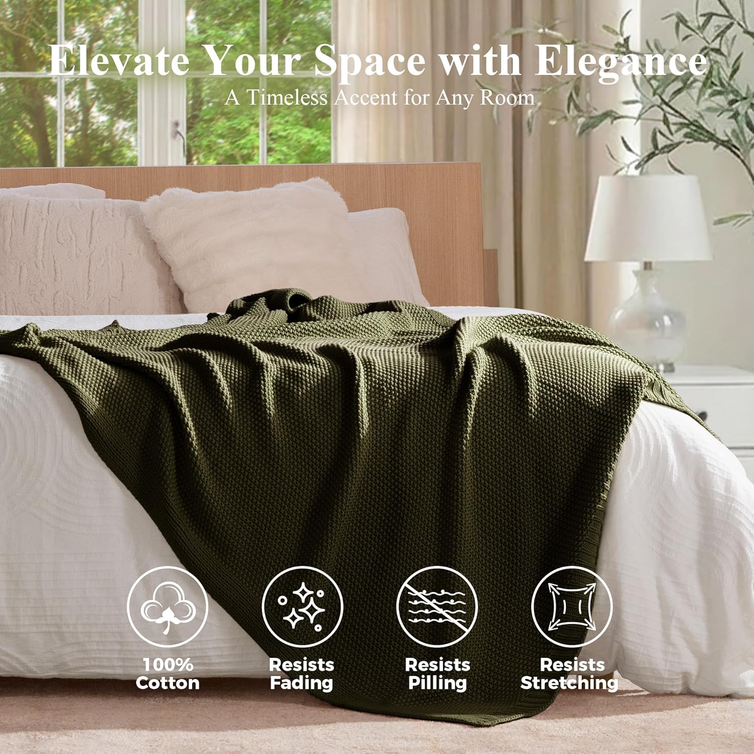 Olive Green Cable Knit Cotton Throw Blanket 50×60 Inch