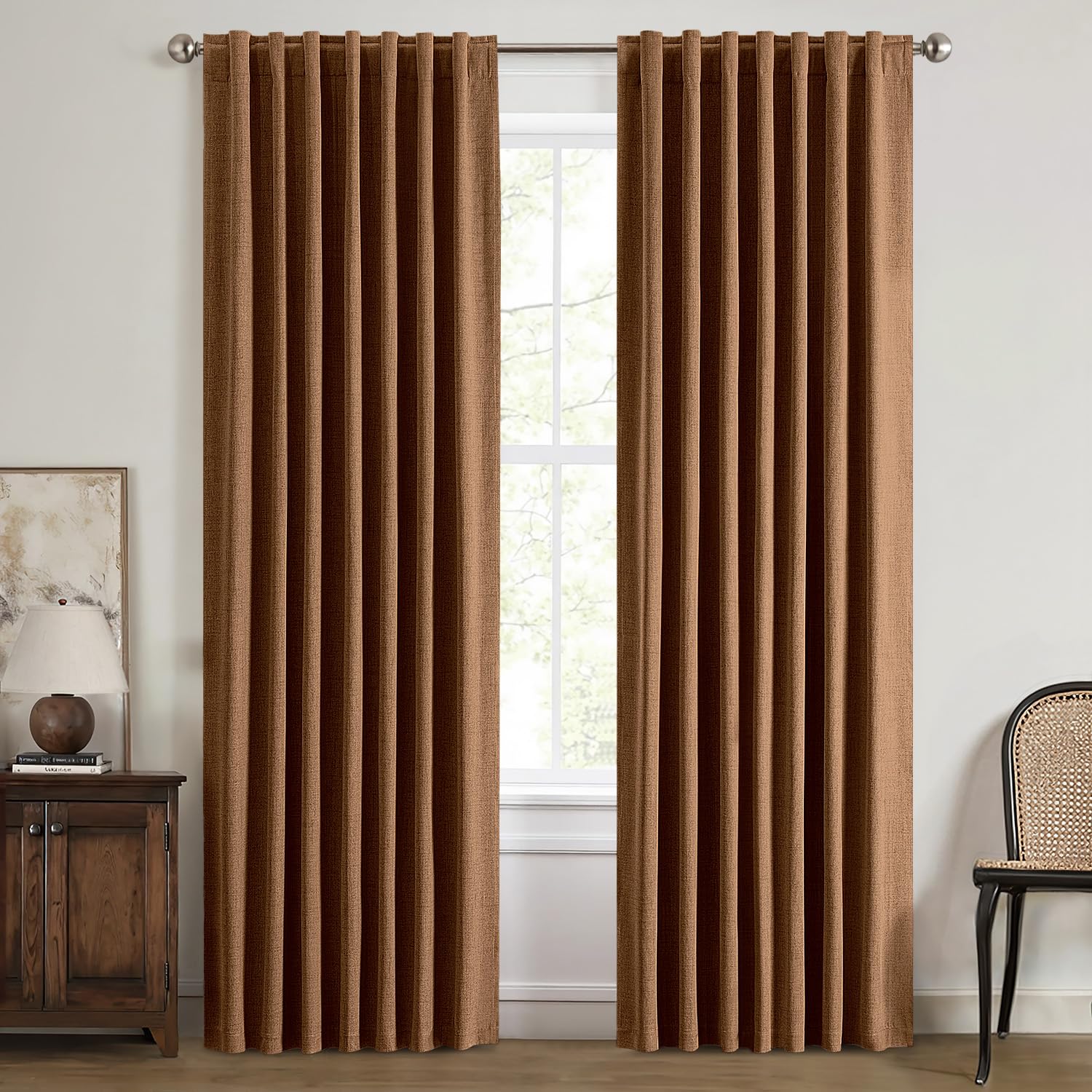 MIULEE 100% Blackout Linen Curtains for Bedroom, Ivory Solid Luxury Decor Thermal Insulation Room Darkening Drapes for Living Room Nursery Back Tab Rod Pocket 42 x 84 Inches, 2 Panels
