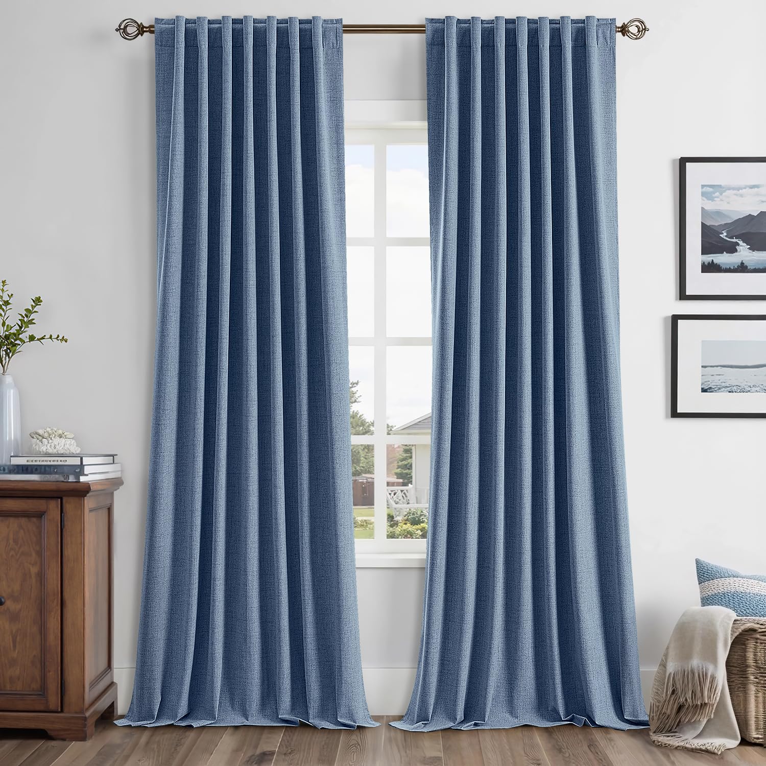 MIULEE 100% Blackout Linen Curtains for Bedroom, Ivory Solid Luxury Decor Thermal Insulation Room Darkening Drapes for Living Room Nursery Back Tab Rod Pocket 42 x 84 Inches, 2 Panels