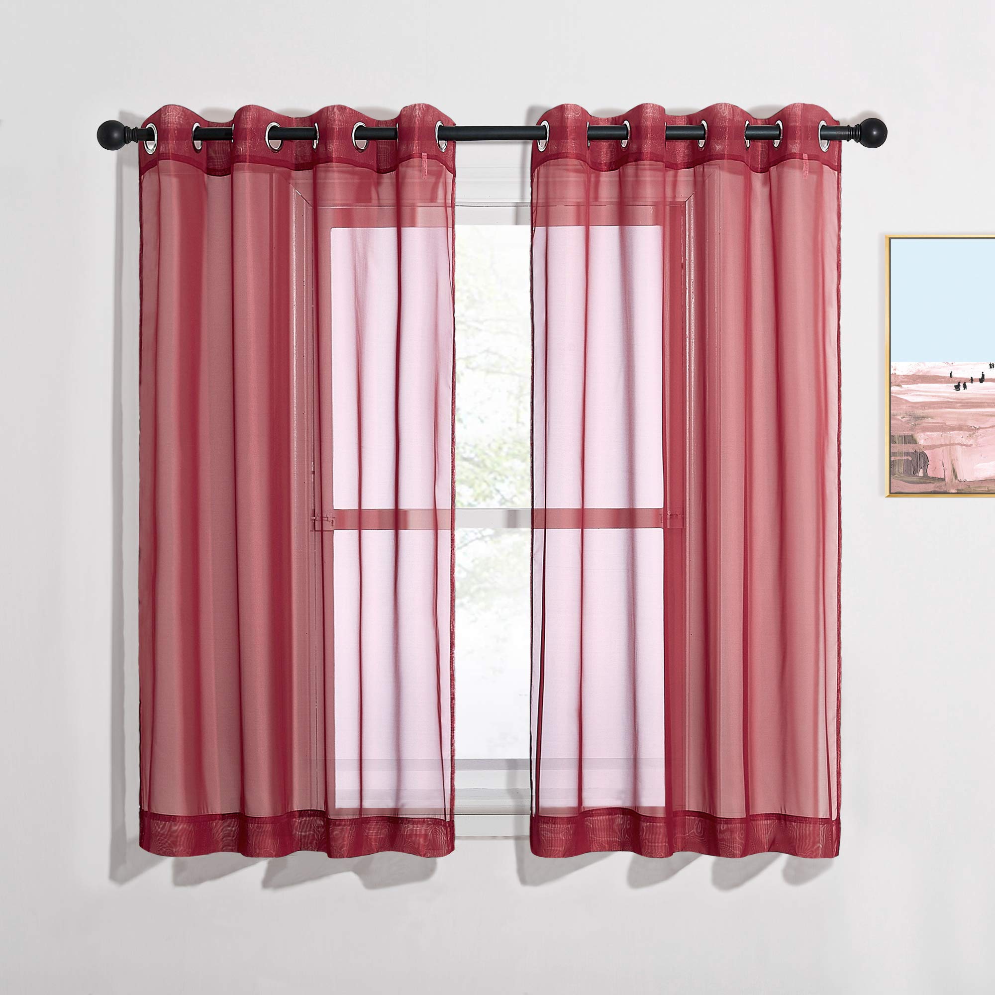 NICETOWN Sheer Curtains Panel 72" Long - Ring Top Window Treatment Sheer Voile Drapes for Bedroom/Living Room (White, Set of 2, W54 x L72)