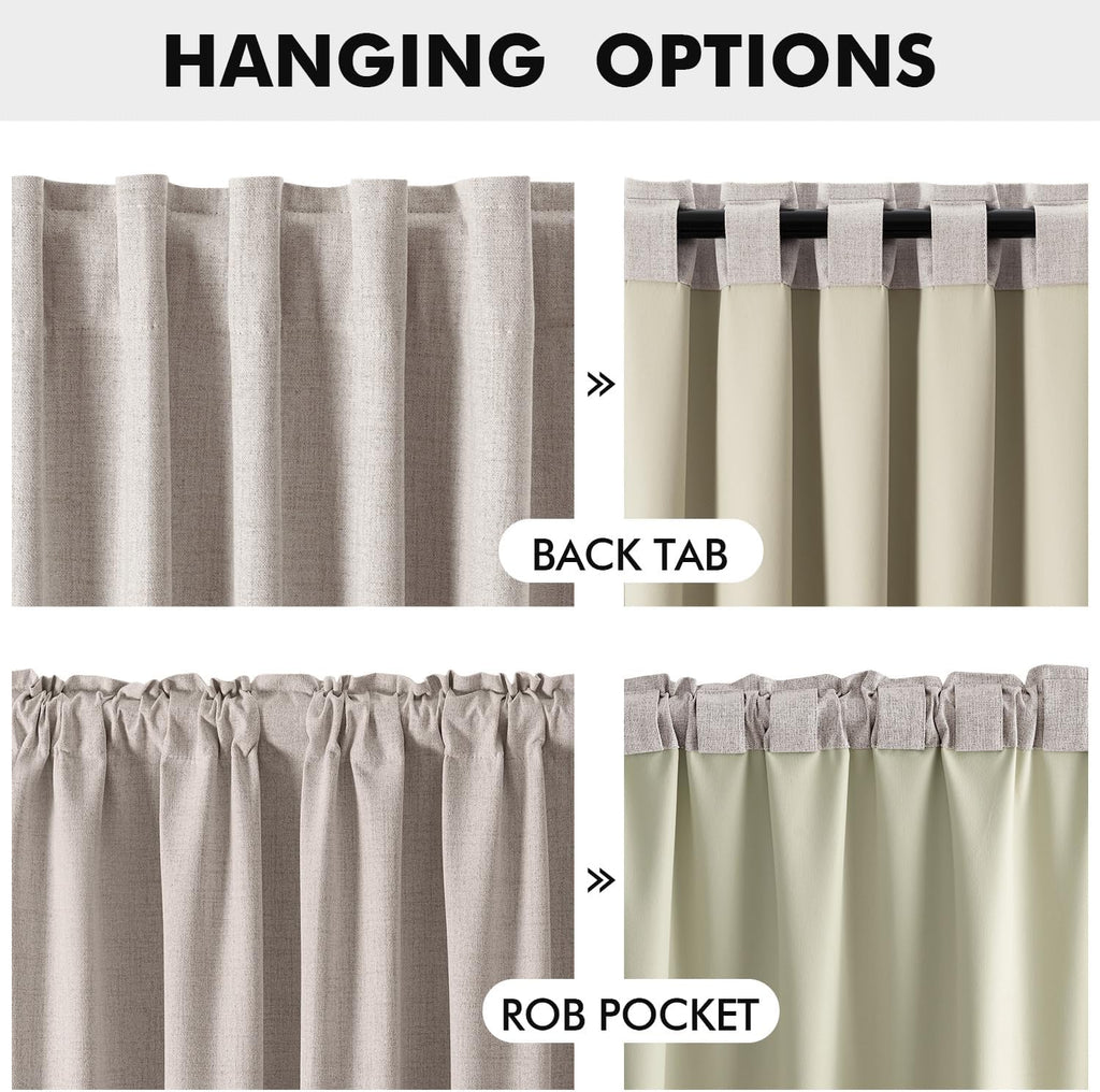 MIULEE 100% Blackout Linen Curtains for Bedroom, Ivory Solid Luxury Decor Thermal Insulation Room Darkening Drapes for Living Room Nursery Back Tab Rod Pocket 42 x 84 Inches, 2 Panels