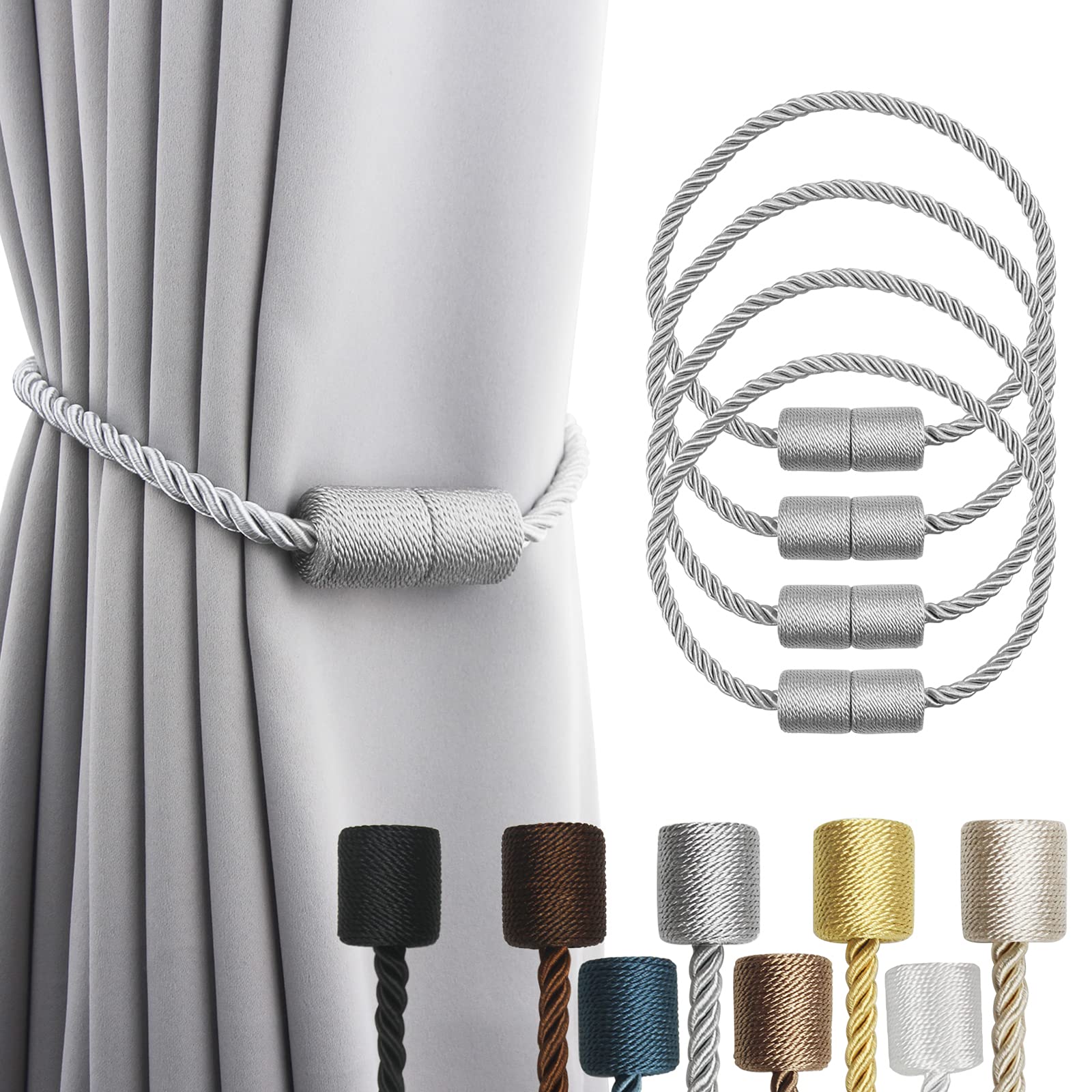2 Pack Black Magnetic Rope Curtain Tiebacks