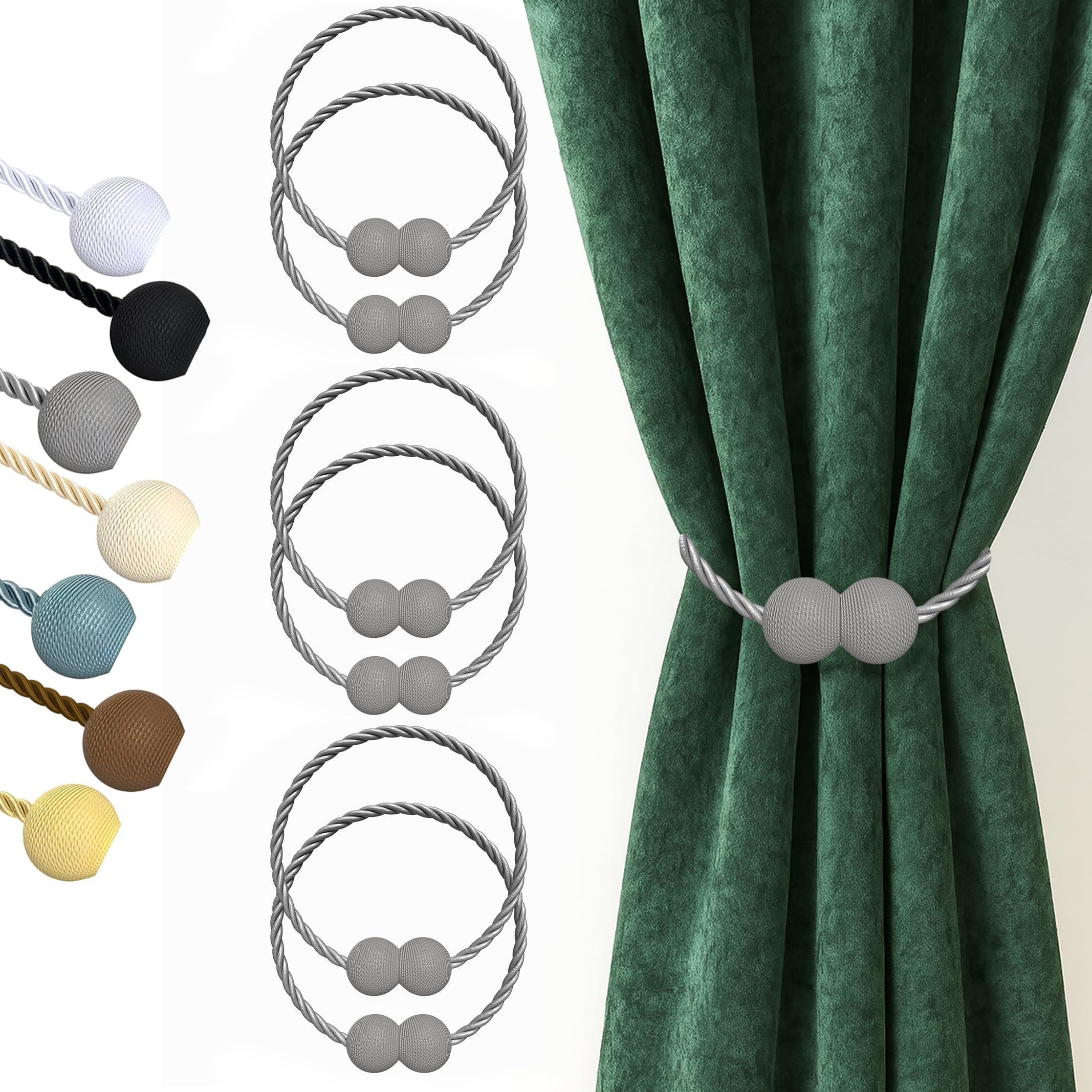Hion Magnetic Curtain Tiebacks Black 2pcs, Curtain Tiebacks Buckles Holdbacks Holders Hooks Clip for Home Outdoor Bedroom Office Decorative Curtain