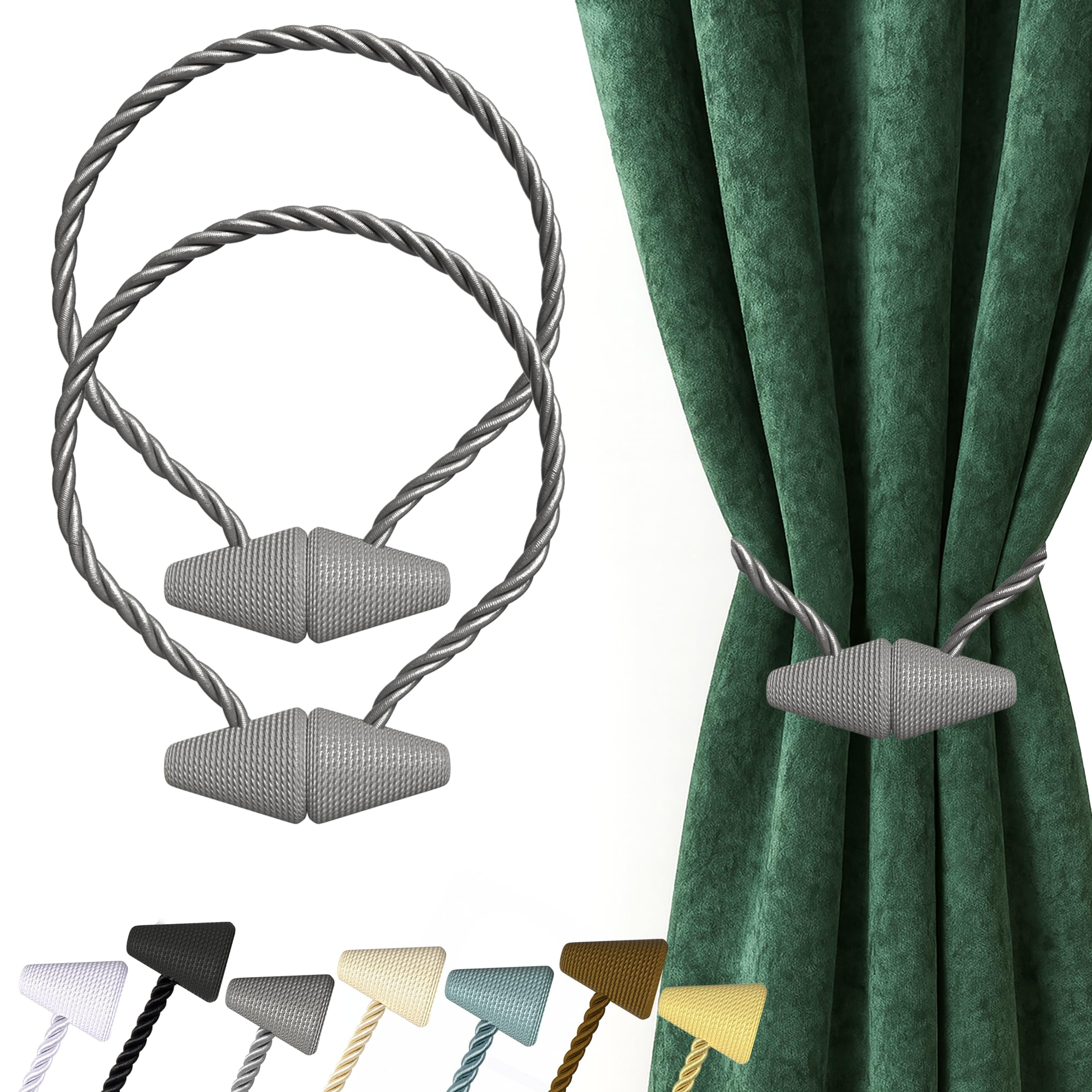 Hion Magnetic Curtain Tiebacks Black 2pcs, Curtain Tiebacks Buckles Holdbacks Holders Hooks Clip for Home Outdoor Bedroom Office Decorative Curtain