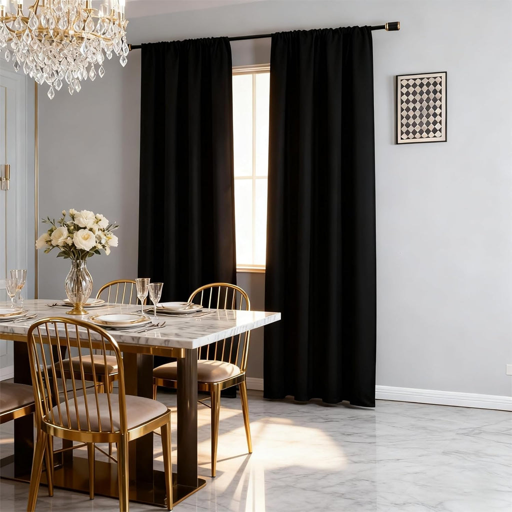 IGEMAEVE Black 100% Blackout Curtains 84 Inch Length 2 Panels Set, Black Out Curtains for Bedroom 84 Inch Long, Rod Pocket Energy Saving Room Darkening Drapes for Living Room Dining Room Window
