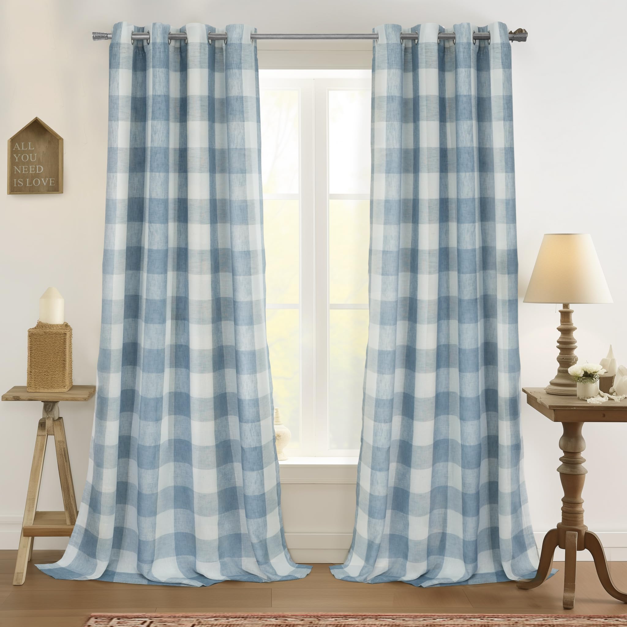 DriftAway Buffalo Plaid Blackout Curtains Linen Textured Farmhouse Double Layer Thermal Insulated Yarn Dyed Woven Checkered Gingham Grommet Drapes for Living Room 2 Panels Each 52W x 84L Taupe