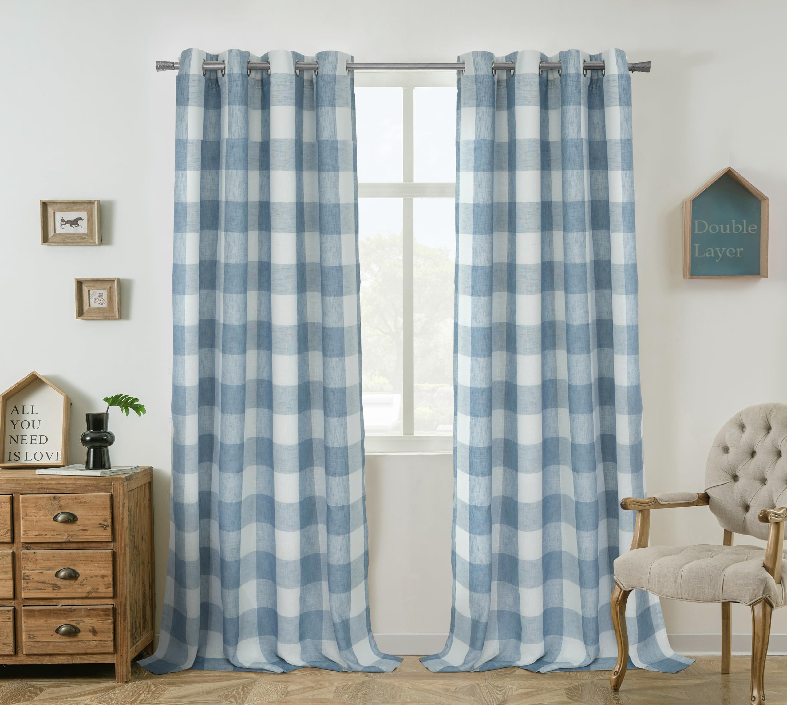 DriftAway Buffalo Plaid Blackout Curtains Linen Textured Farmhouse Double Layer Thermal Insulated Yarn Dyed Woven Checkered Gingham Grommet Drapes for Living Room 2 Panels Each 52W x 84L Taupe
