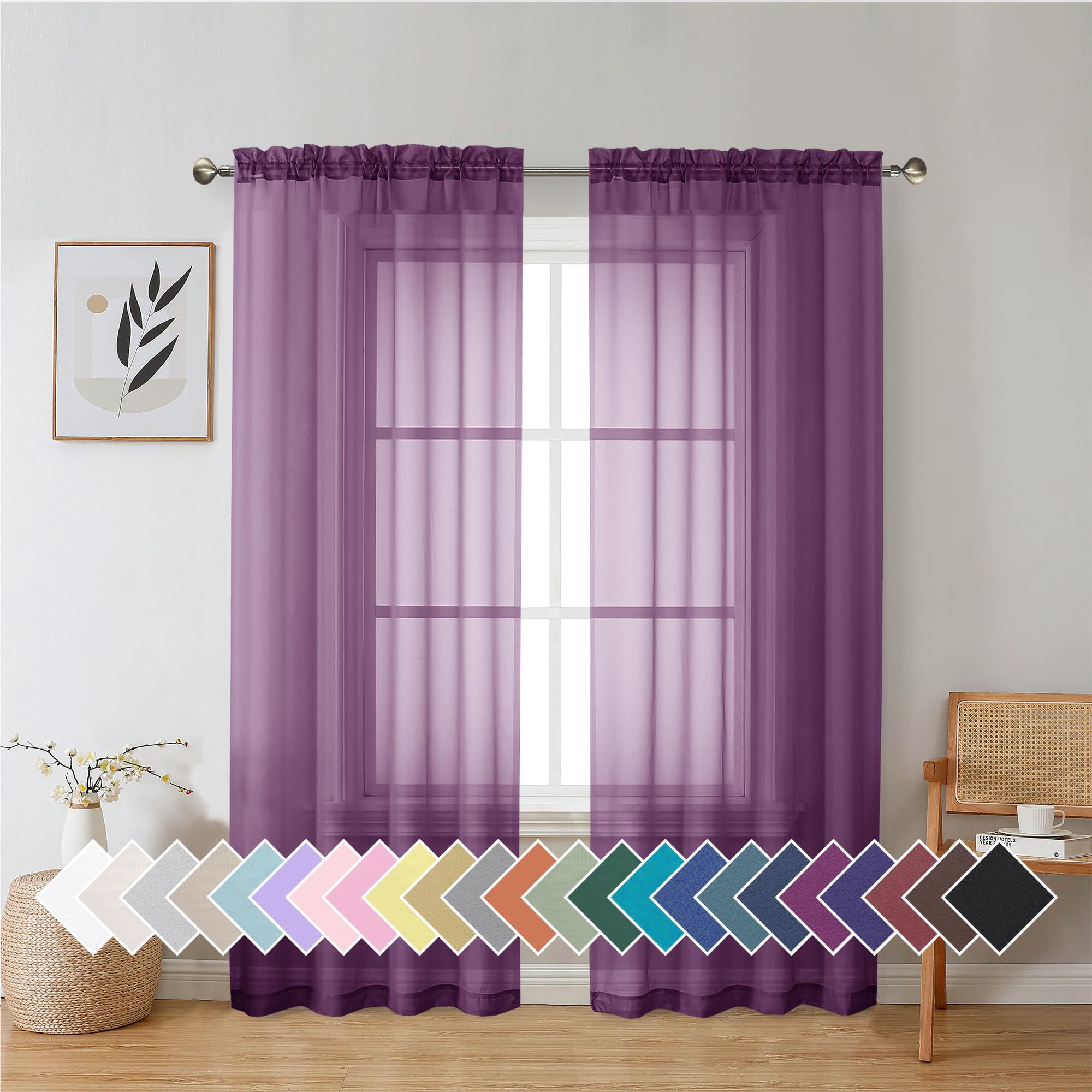 Aiyufeng Blush Pink Sheer Curtains 84 Inches Long 2 Panels Set, Light Filtering Soft Airy Voile Rod Pocket Baby Pink Sheer Window Drapes for Bedroom Living Room, Each 40Wx84L Inches