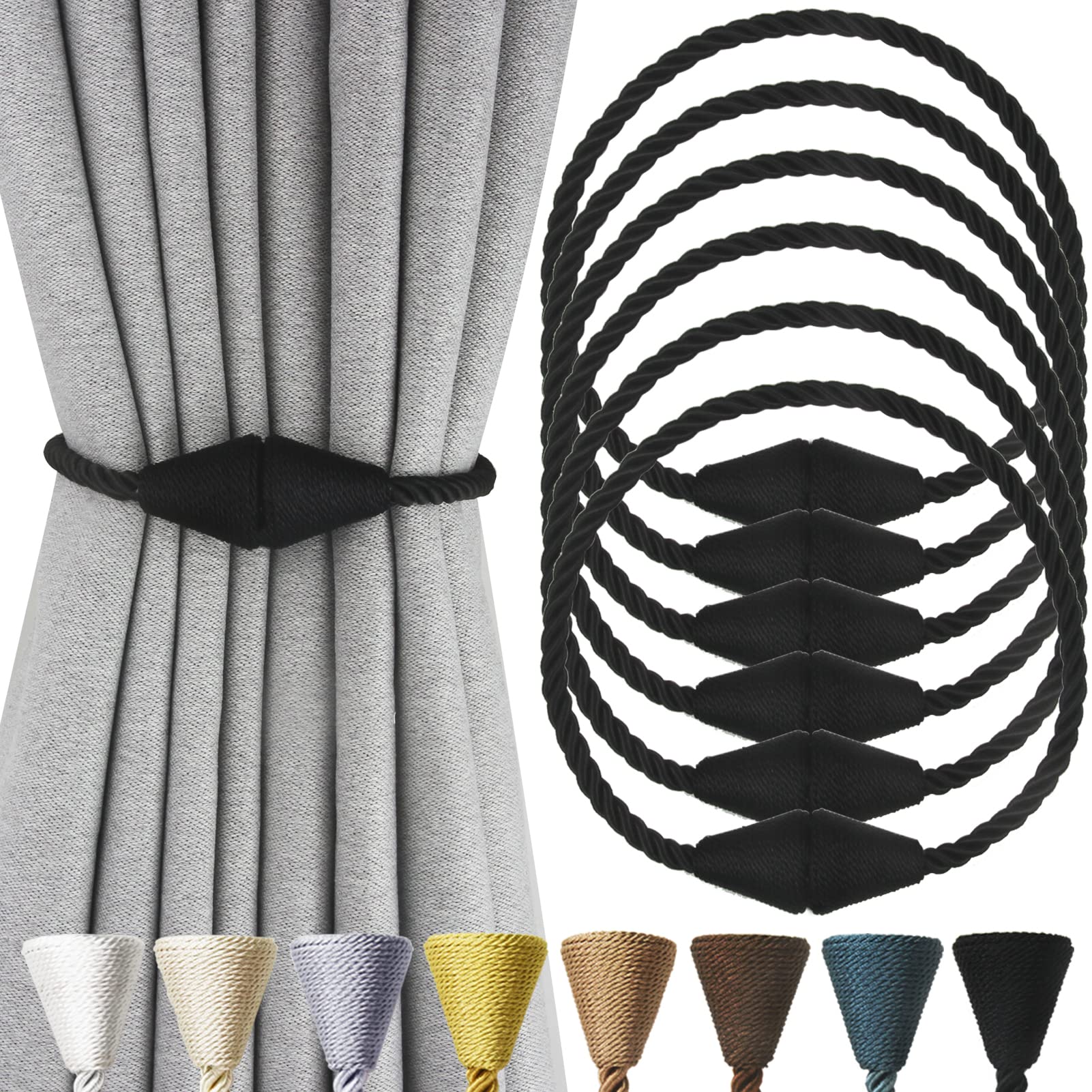 2 Pack Magnetic Curtain Tiebacks Rope Modern Handmade Curtain Tie Backs Decorative Drapes Weave Holdbacks for Window Décor, Khaki