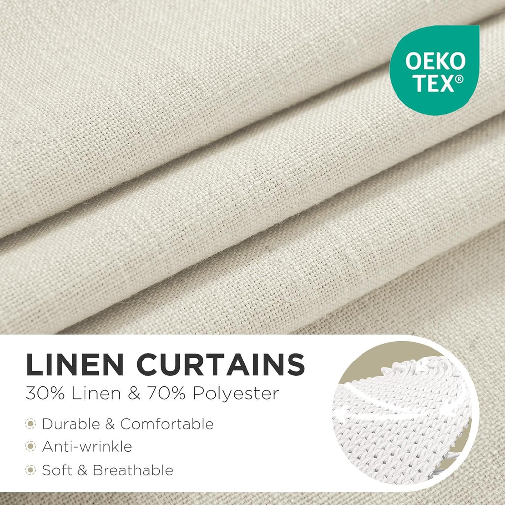 Joydeco Curtains, 108 Inches Long, 2 Panels Set, Farmhouse Drapes for Living Room, Semi-Blackout, Linen-Polyester, Ivory on Linen, Rod Pocket