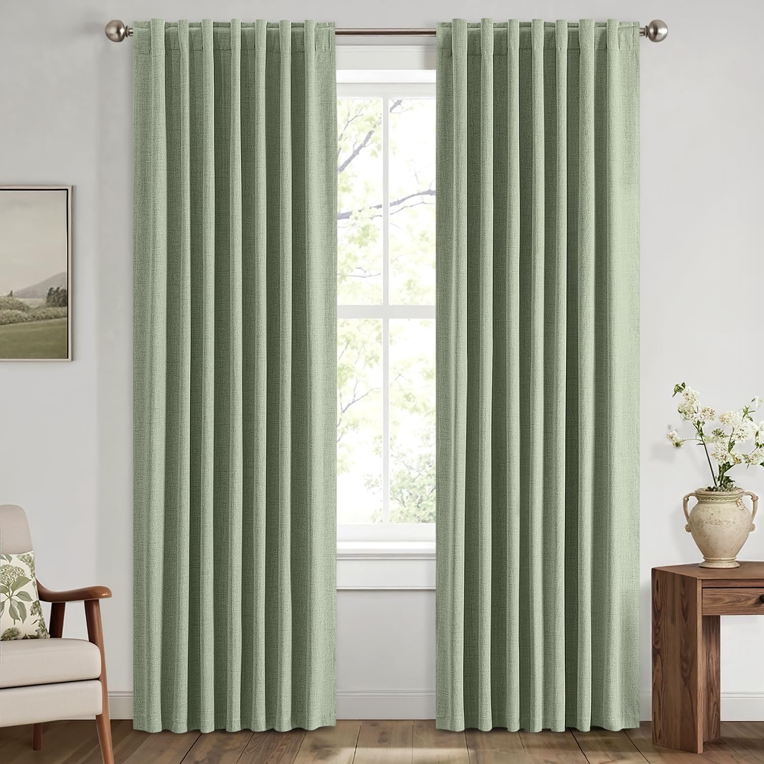MIULEE 100% Blackout Linen Curtains for Bedroom, Ivory Solid Luxury Decor Thermal Insulation Room Darkening Drapes for Living Room Nursery Back Tab Rod Pocket 42 x 84 Inches, 2 Panels