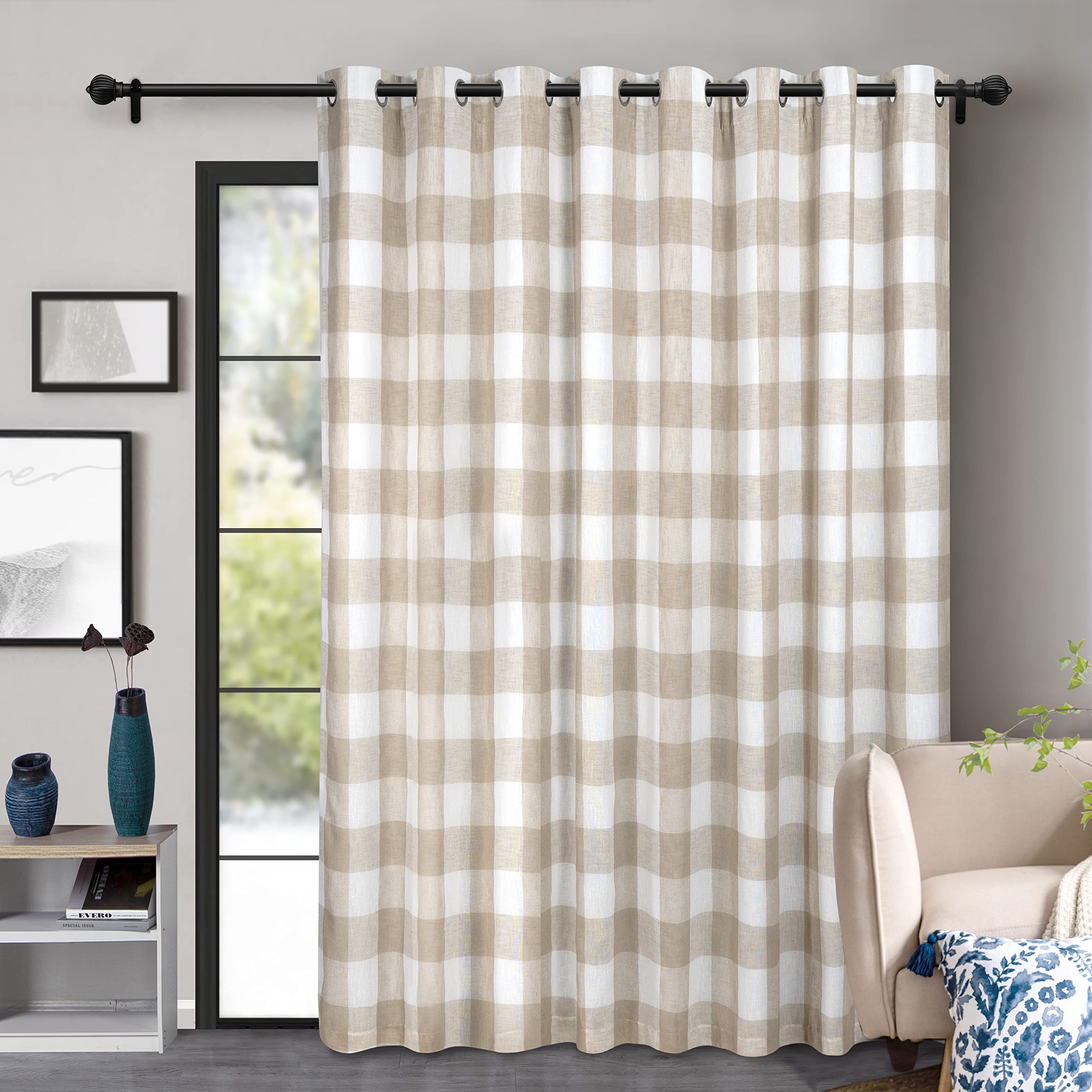 DriftAway Buffalo Plaid Blackout Curtains Linen Textured Farmhouse Double Layer Thermal Insulated Yarn Dyed Woven Checkered Gingham Grommet Drapes for Living Room 2 Panels Each 52W x 84L Taupe
