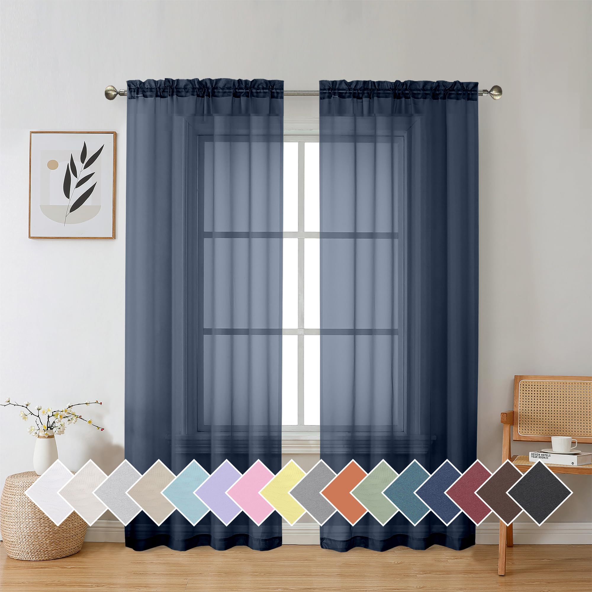 Aiyufeng Blush Pink Sheer Curtains 84 Inches Long 2 Panels Set, Light Filtering Soft Airy Voile Rod Pocket Baby Pink Sheer Window Drapes for Bedroom Living Room, Each 40Wx84L Inches
