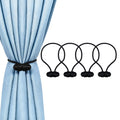 Tifanso Black Magnetic Curtain Tiebacks - 4pcs Decorative Curtain Tie Backs, No Drill Closure Drapery Tiebacks Holdbacks, Boho Drapes Straps Ropes for Bedroom, Bathroom, Farmhouse Decor