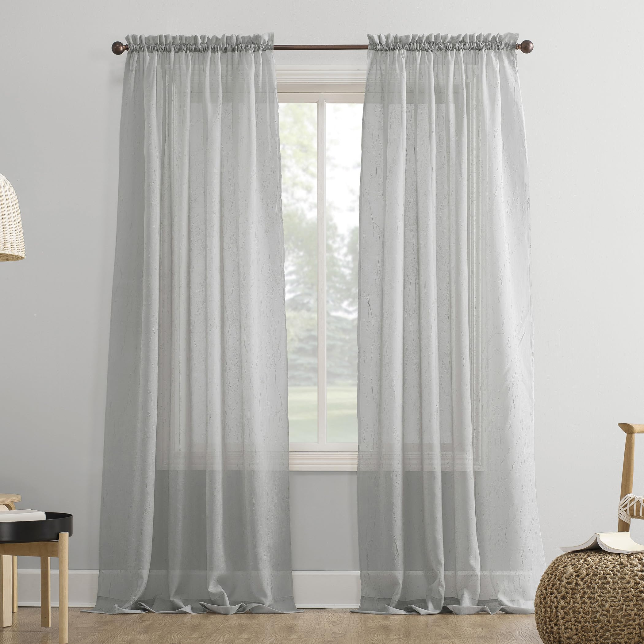 No. 918 Erica Crushed Sheer Voile Rod Pocket Curtain Panel, 51" x 84", Eggshell Off-White