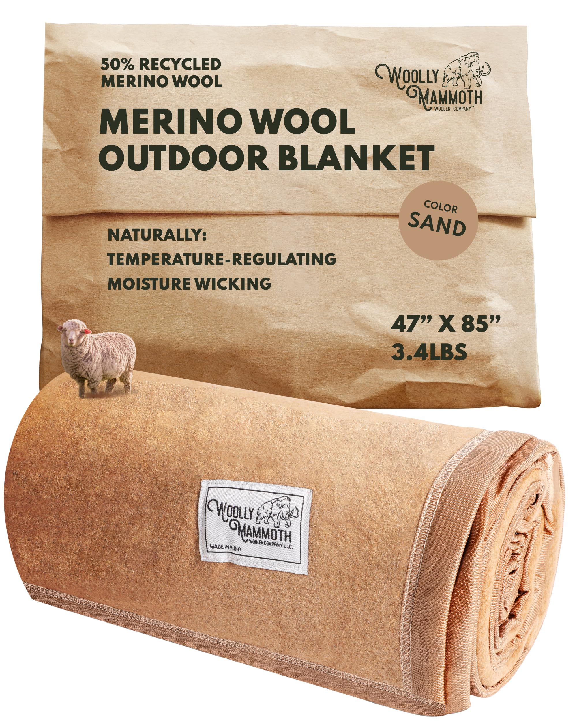Woolly Mammoth Woolen Co. | Extra Large Merino Wool Camp Blanket | Perfect Outdoor Gear | Bedroll for Bushcraft, Camping, Trekking, Hiking, Survival, or Throw Blanket at the Cabin (Gray), 66" x 90"