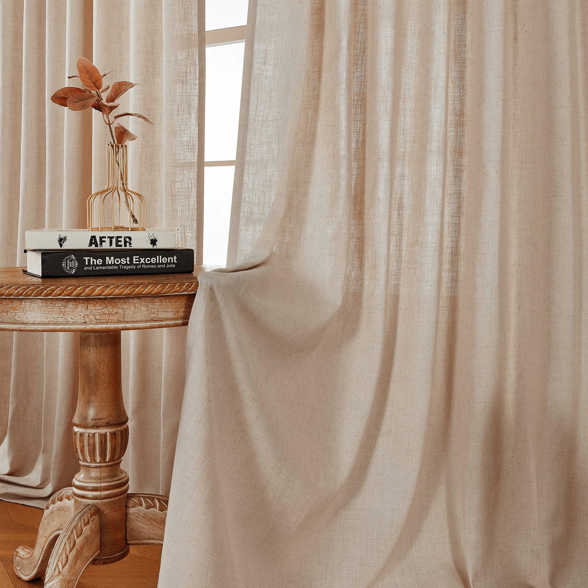 Joydeco Curtains, 108 Inches Long, 2 Panels Set, Farmhouse Drapes for Living Room, Semi-Blackout, Linen-Polyester, Ivory on Linen, Rod Pocket