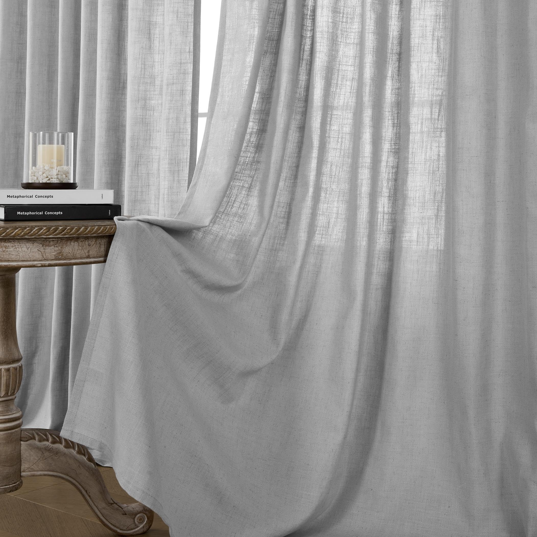 Joydeco Curtains, 108 Inches Long, 2 Panels Set, Farmhouse Drapes for Living Room, Semi-Blackout, Linen-Polyester, Ivory on Linen, Rod Pocket