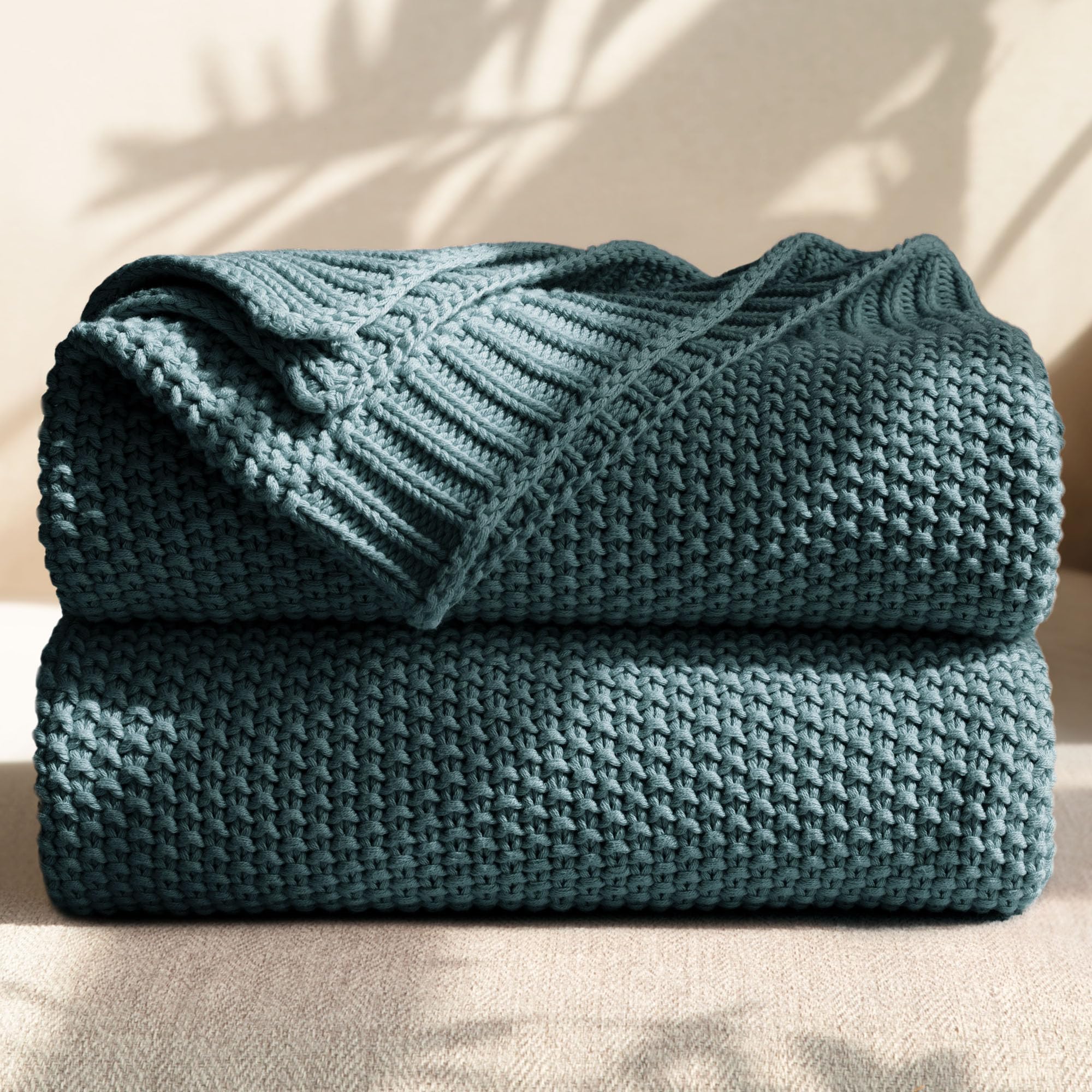 Olive Green Cable Knit Cotton Throw Blanket 50×60 Inch