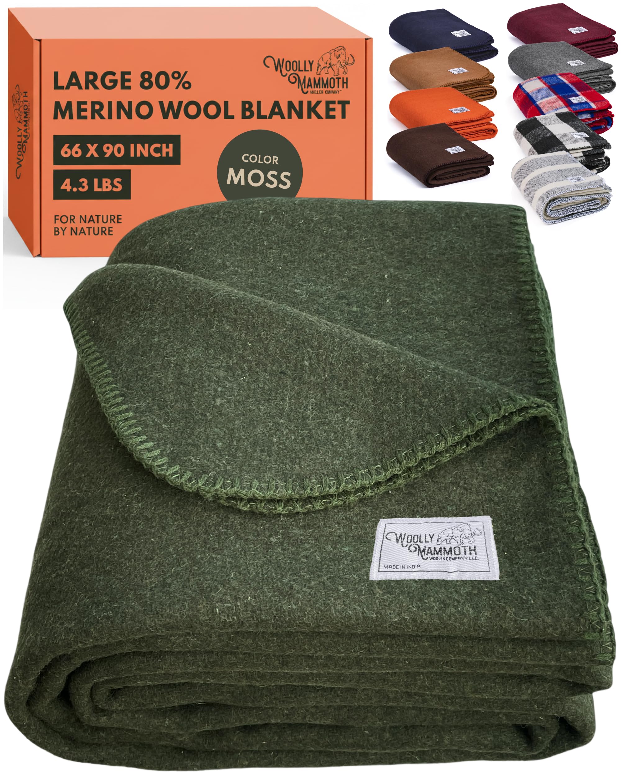 Woolly Mammoth Woolen Co. | Extra Large Merino Wool Camp Blanket | Perfect Outdoor Gear | Bedroll for Bushcraft, Camping, Trekking, Hiking, Survival, or Throw Blanket at the Cabin (Gray), 66" x 90"