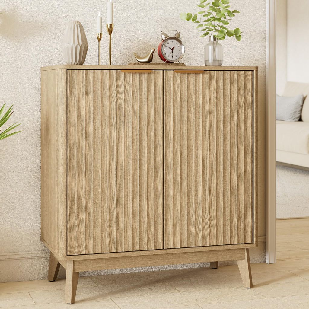 Sideboard Cabinet, 55'' Buffet Cabinet with Faux Marble Top & Adjustable Shelf, Modern Fluted Storage Cabinet, Accent Credenza Sideboard for Kitchen, Living Room, Entryway