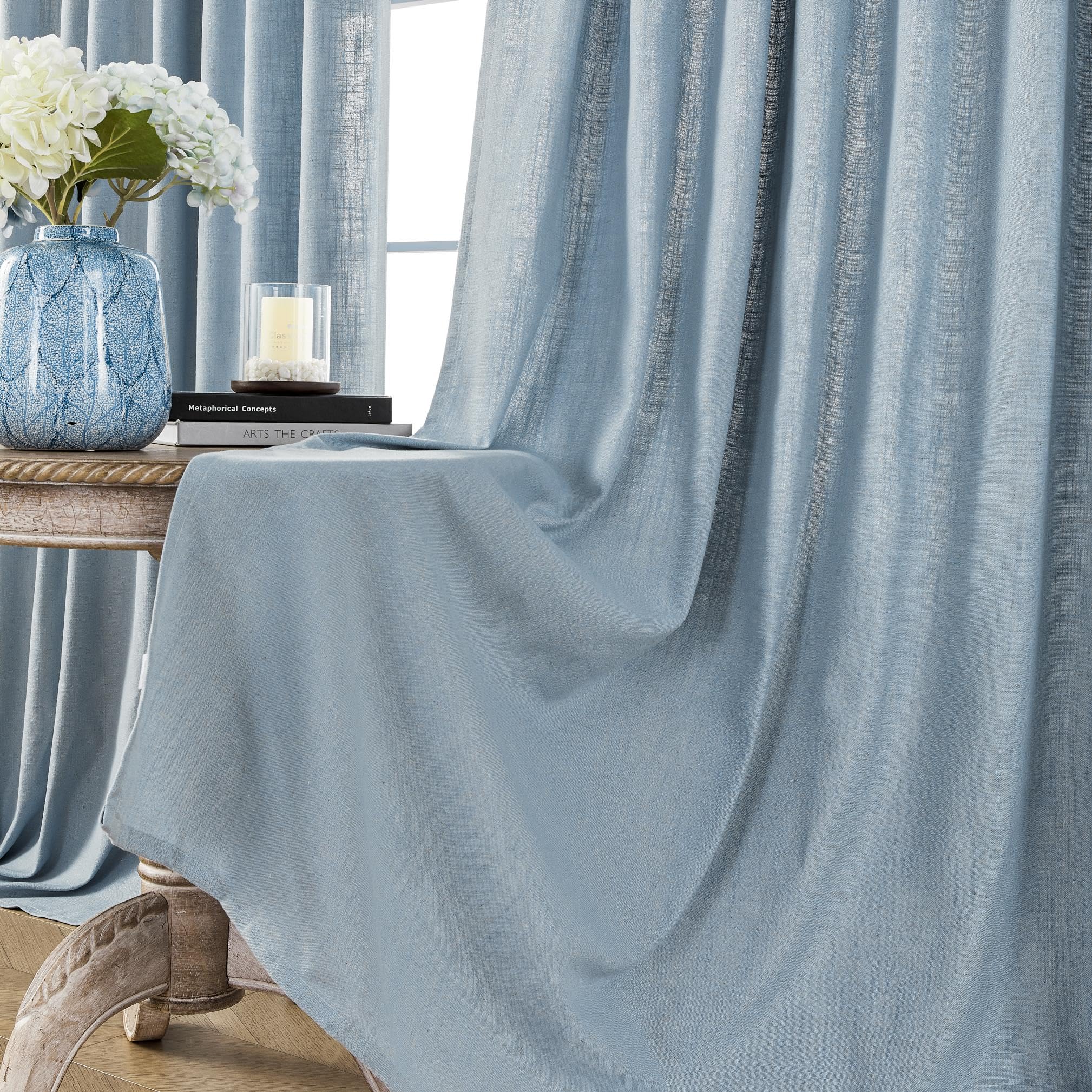 Joydeco Curtains, 108 Inches Long, 2 Panels Set, Farmhouse Drapes for Living Room, Semi-Blackout, Linen-Polyester, Ivory on Linen, Rod Pocket