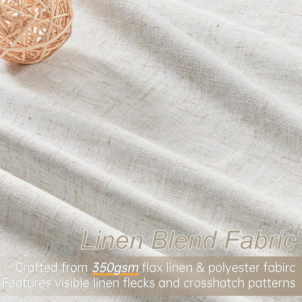Topfinel Pinch Pleated Curtains 96 Inch Long, 100% Blackout Thermal Insulated Natural Linen Pinch Pleat Viral Drapes with Hooks Rings 2 Panel Sets, Neutral Beige Ivory 8FT Back Tab Window Curtains