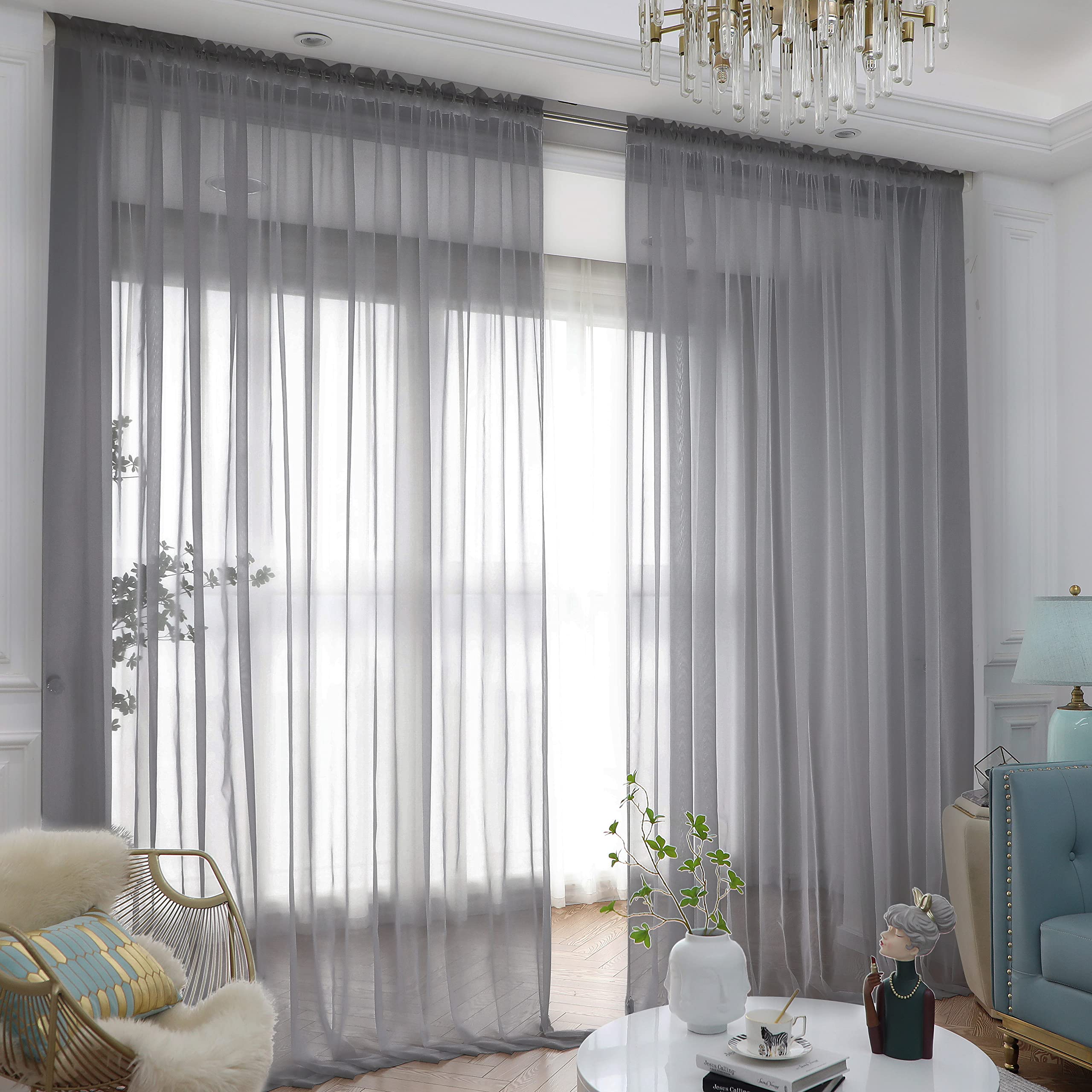 L&TEC Window White Sheer Curtains 84 Inches Long 2 Panels Sheer White Curtain Clear Basic Rod Pocket Panel Other Beige Grey Purple Pink 63 72 95 108 Inch Bedroom Children Living Room Yard Kitchen