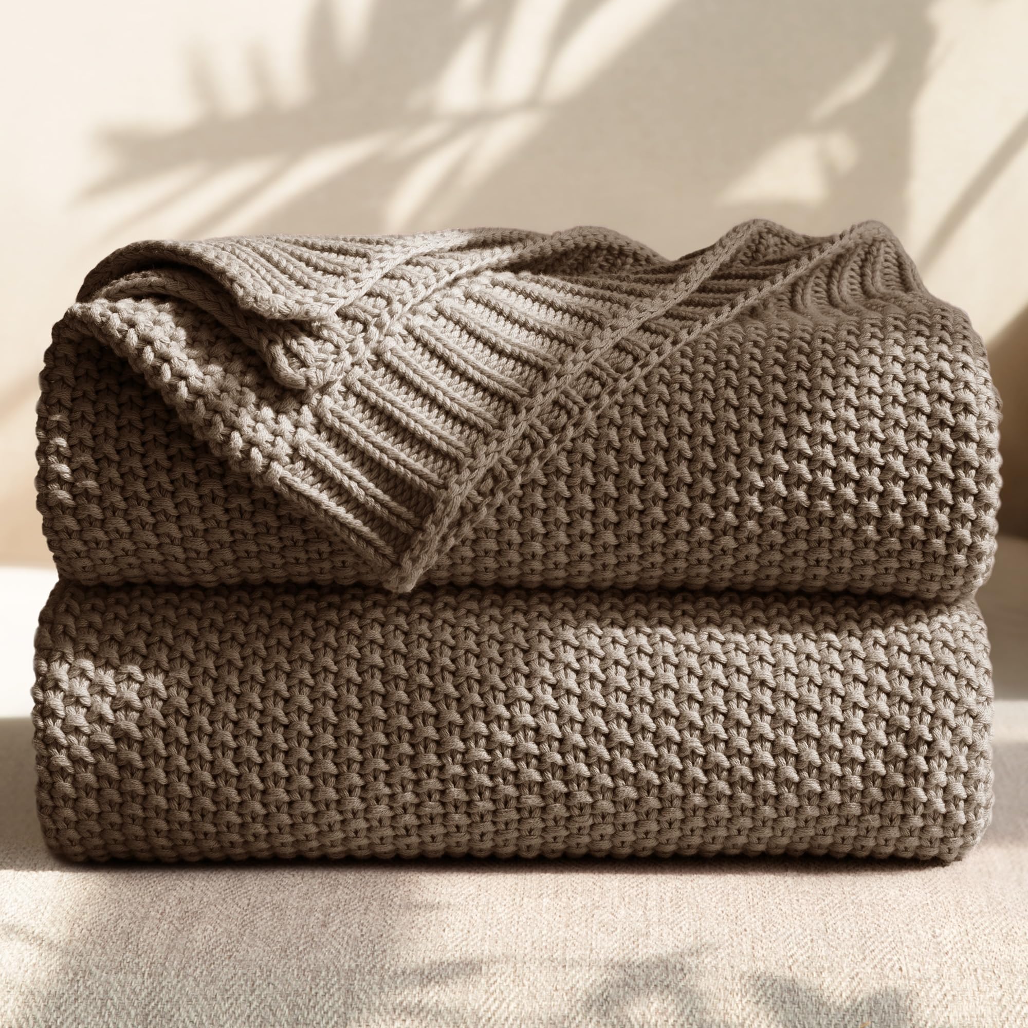 Olive Green Cable Knit Cotton Throw Blanket 50×60 Inch