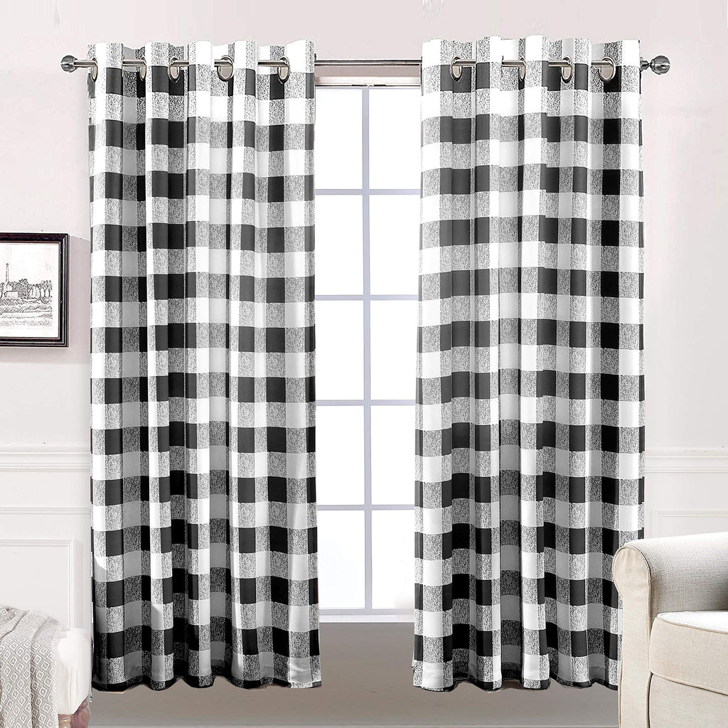 DriftAway Buffalo Plaid Blackout Curtains Linen Textured Farmhouse Double Layer Thermal Insulated Yarn Dyed Woven Checkered Gingham Grommet Drapes for Living Room 2 Panels Each 52W x 84L Taupe