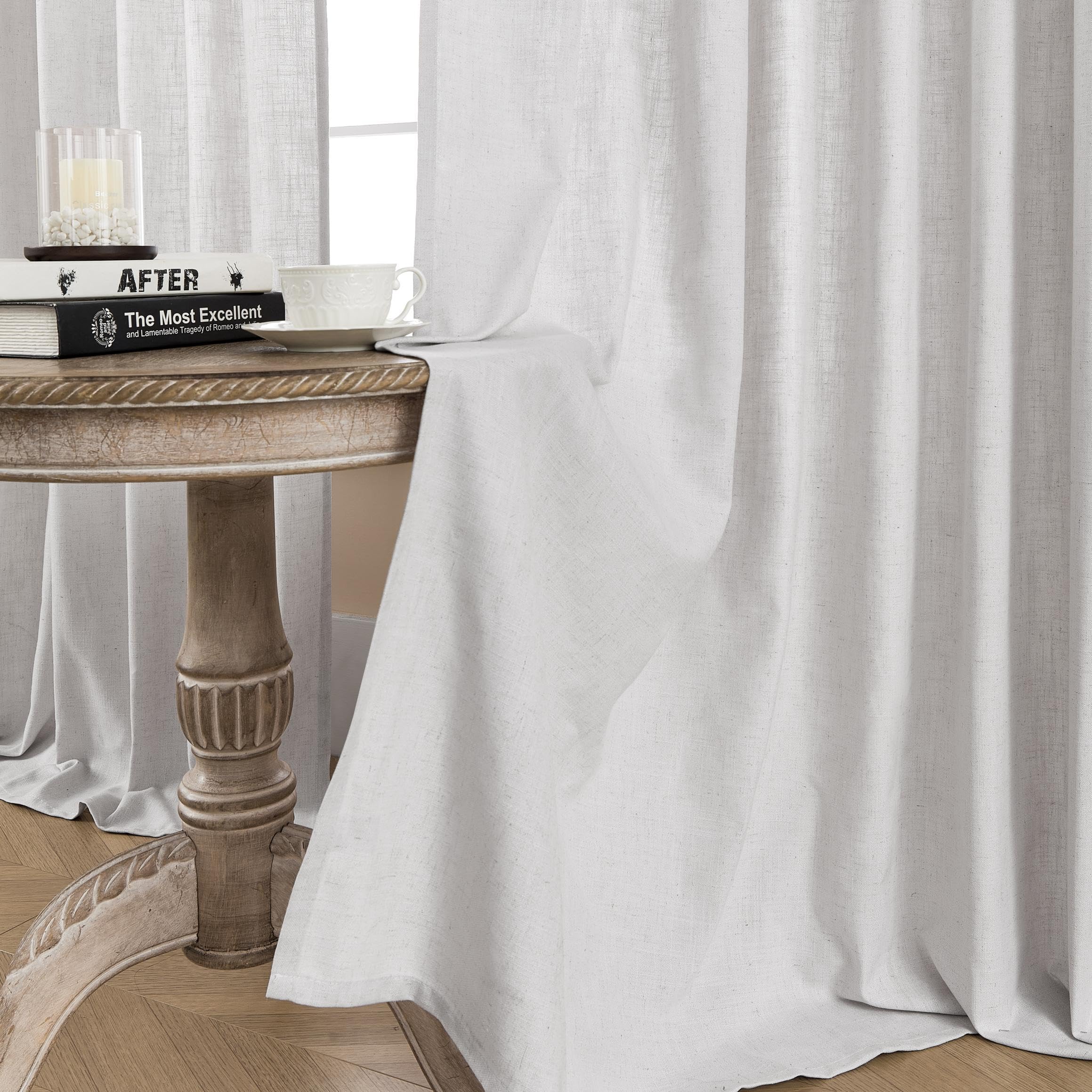 Joydeco Curtains, 108 Inches Long, 2 Panels Set, Farmhouse Drapes for Living Room, Semi-Blackout, Linen-Polyester, Ivory on Linen, Rod Pocket