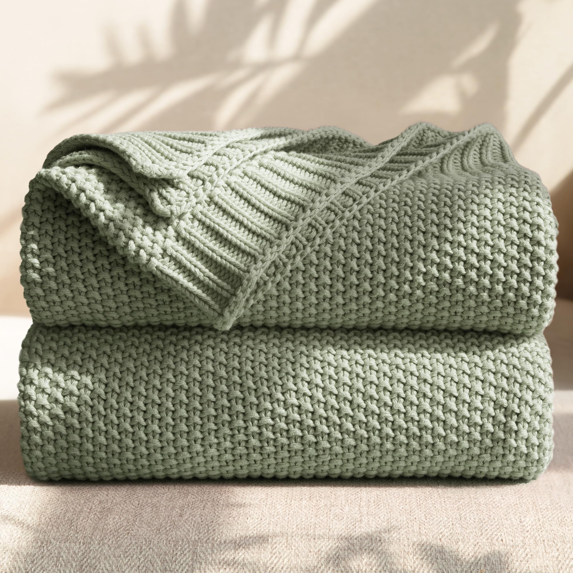 Olive Green Cable Knit Cotton Throw Blanket 50×60 Inch