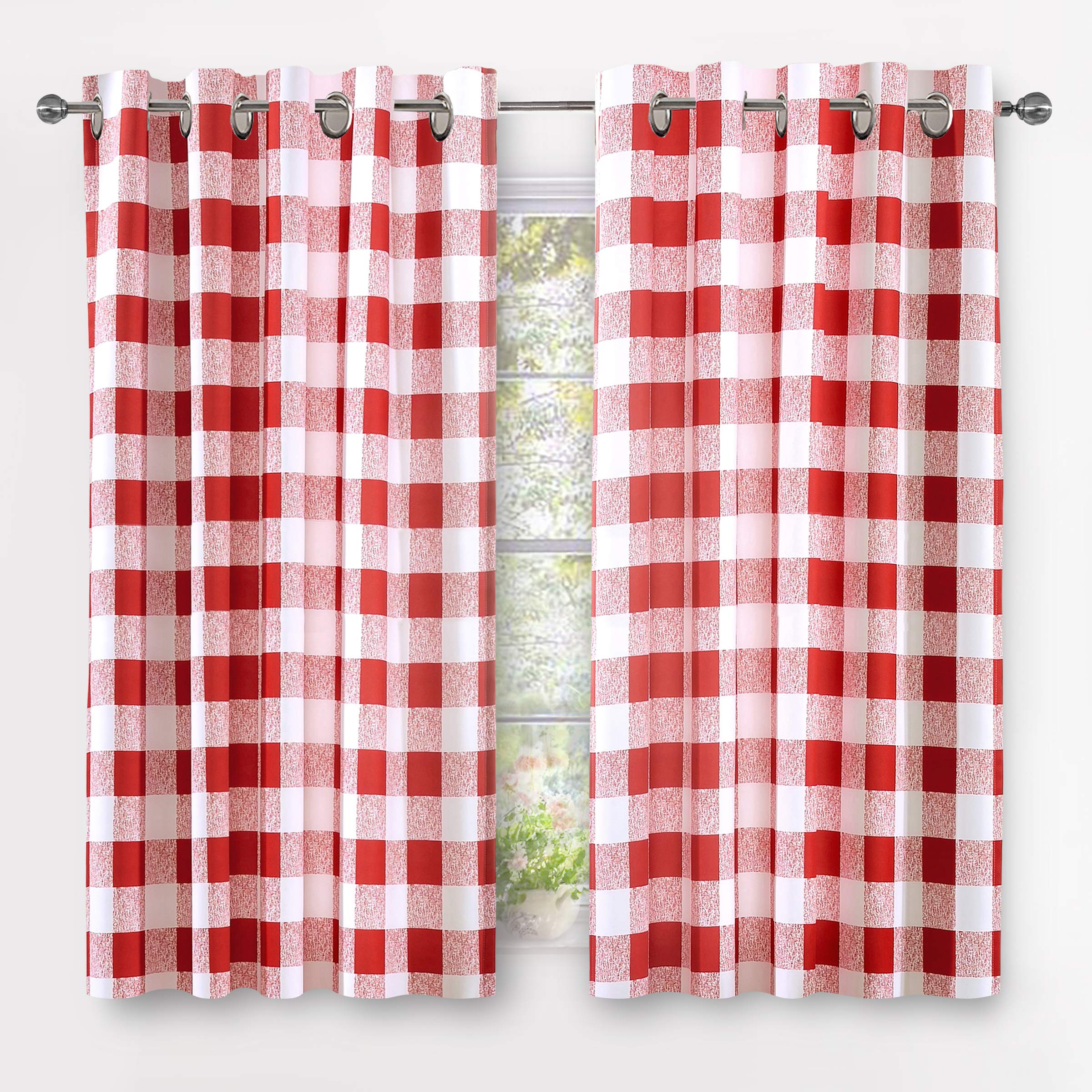 DriftAway Buffalo Plaid Blackout Curtains Linen Textured Farmhouse Double Layer Thermal Insulated Yarn Dyed Woven Checkered Gingham Grommet Drapes for Living Room 2 Panels Each 52W x 84L Taupe