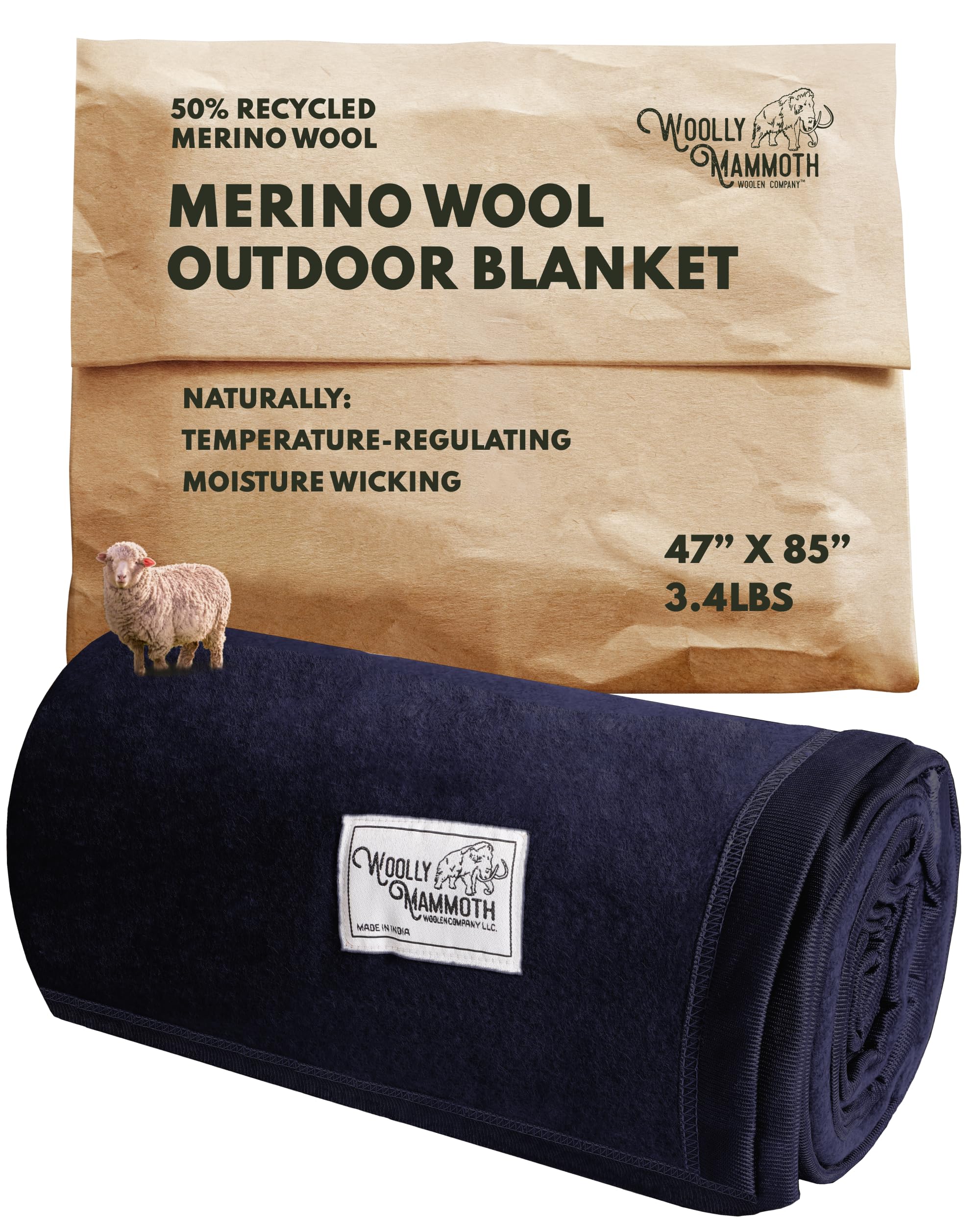 Woolly Mammoth Woolen Co. | Extra Large Merino Wool Camp Blanket | Perfect Outdoor Gear | Bedroll for Bushcraft, Camping, Trekking, Hiking, Survival, or Throw Blanket at the Cabin (Gray), 66" x 90"