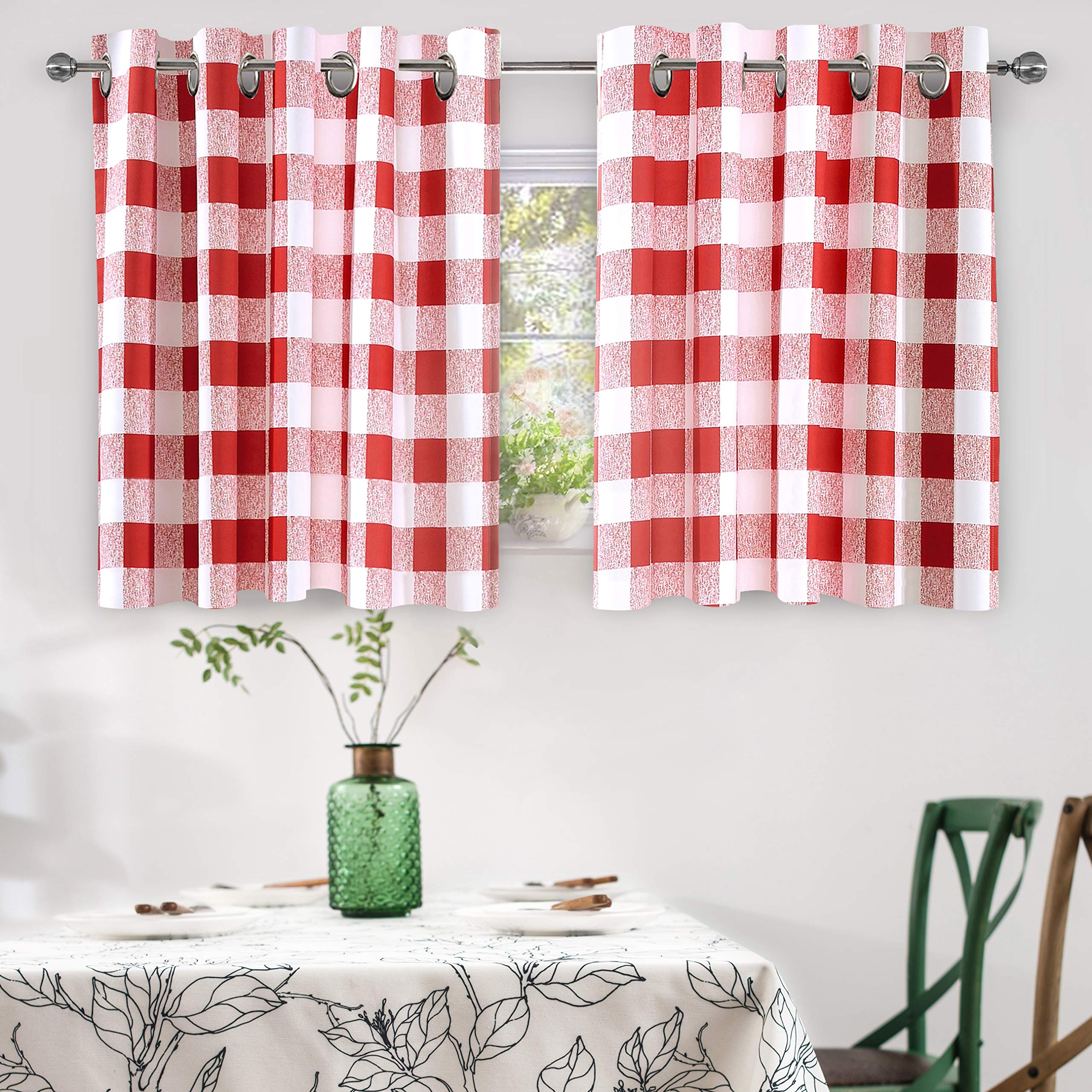DriftAway Buffalo Plaid Blackout Curtains Linen Textured Farmhouse Double Layer Thermal Insulated Yarn Dyed Woven Checkered Gingham Grommet Drapes for Living Room 2 Panels Each 52W x 84L Taupe