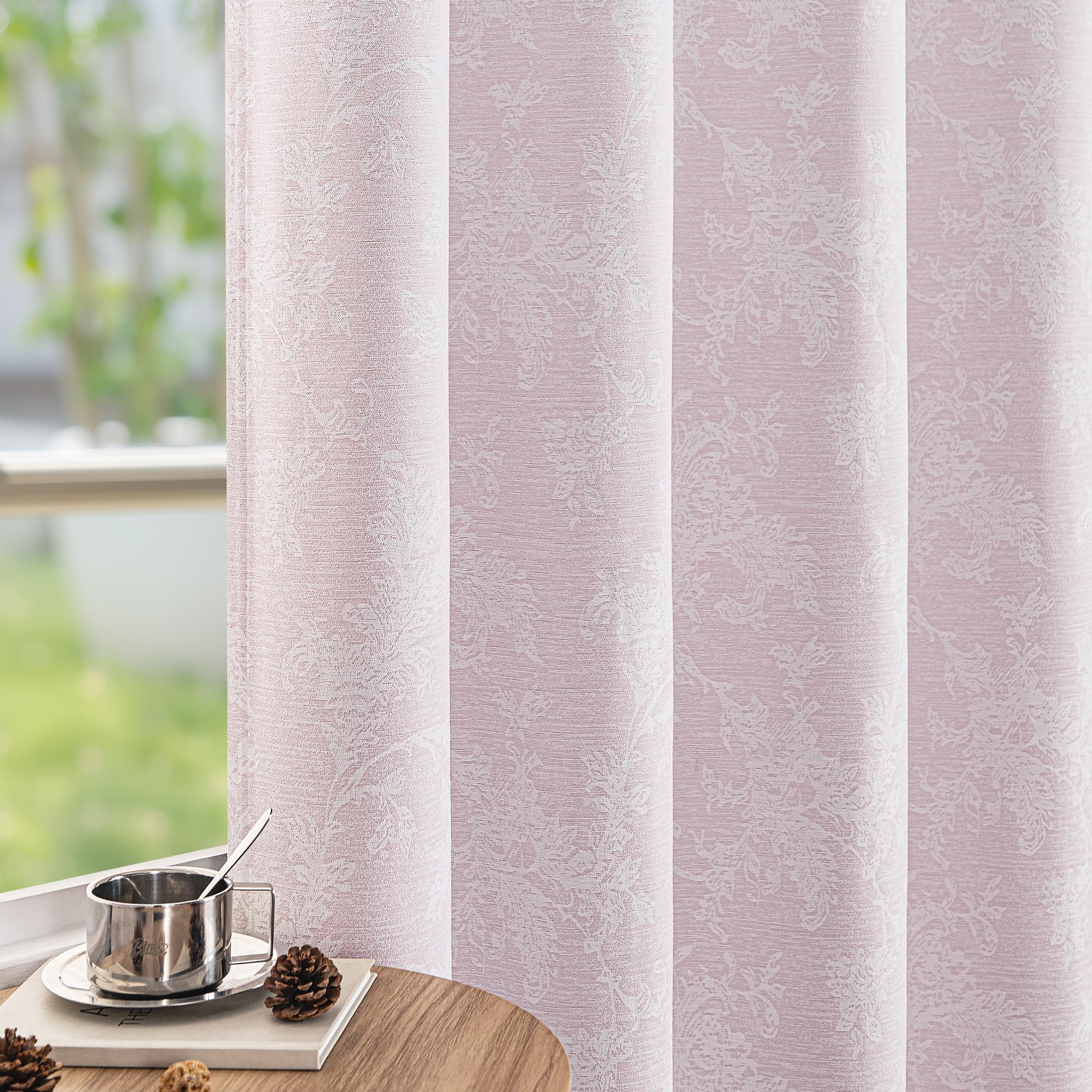 FMFUNCTEX Blue Floral Jacquard Blackout Curtains 96 Inches Long for Bedroom, Scroll Flower Chenille Farmhouse Curtains for Living Room Darkening Thermal Insulated Grommet Window Drapes 2 Panels