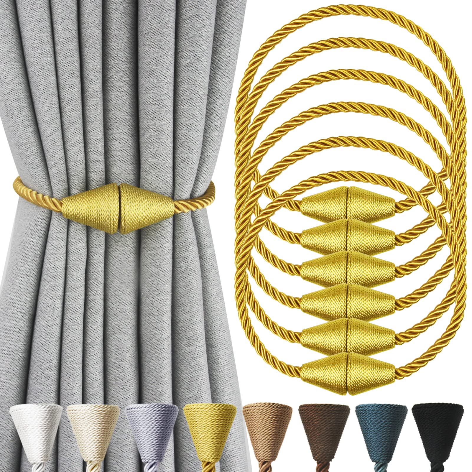 2 Pack Magnetic Curtain Tiebacks Rope Modern Handmade Curtain Tie Backs Decorative Drapes Weave Holdbacks for Window Décor, Khaki