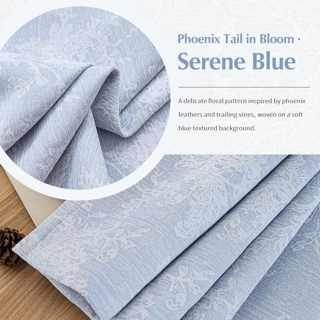 FMFUNCTEX Blue Floral Jacquard Blackout Curtains 96 Inches Long for Bedroom, Scroll Flower Chenille Farmhouse Curtains for Living Room Darkening Thermal Insulated Grommet Window Drapes 2 Panels