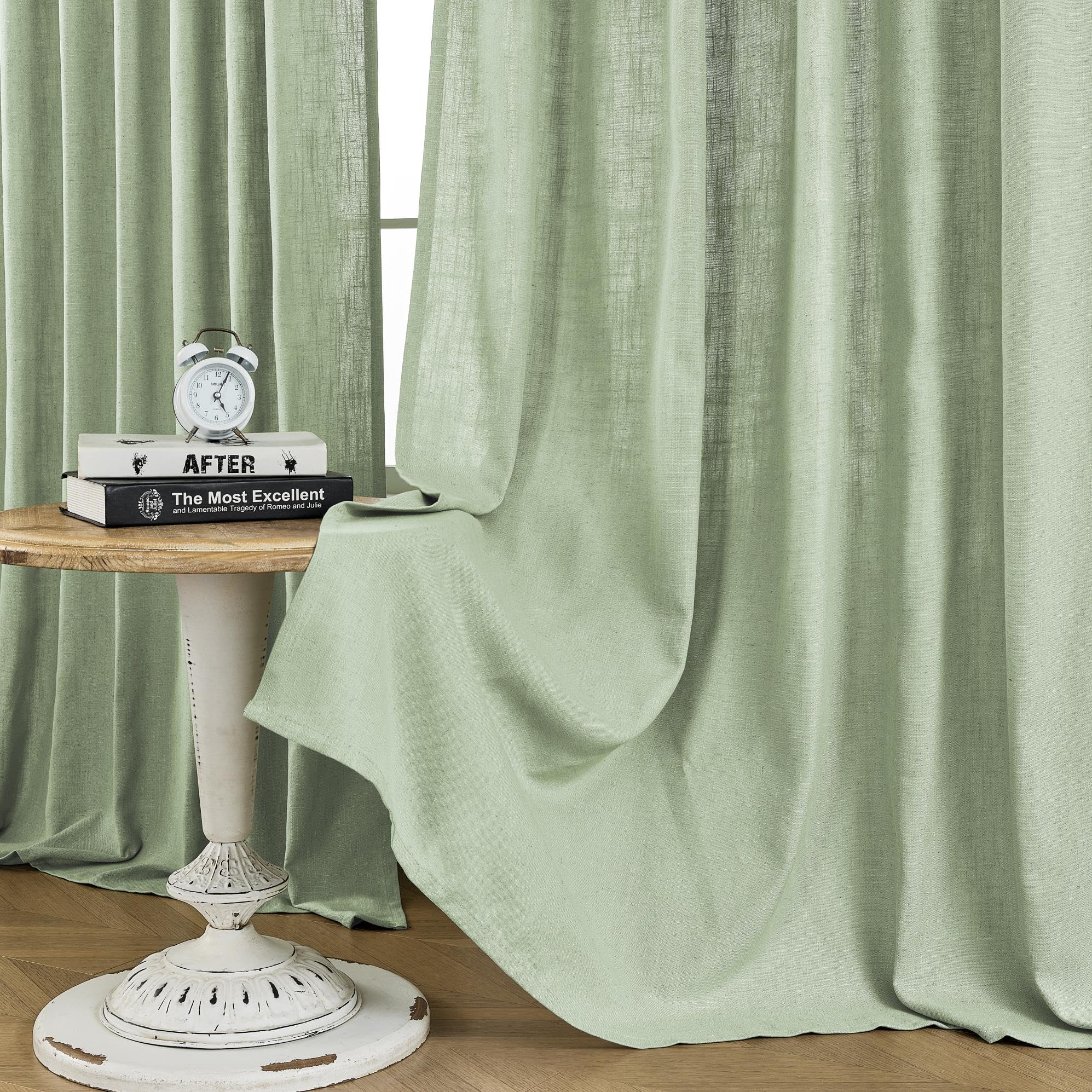 Joydeco Curtains, 108 Inches Long, 2 Panels Set, Farmhouse Drapes for Living Room, Semi-Blackout, Linen-Polyester, Ivory on Linen, Rod Pocket